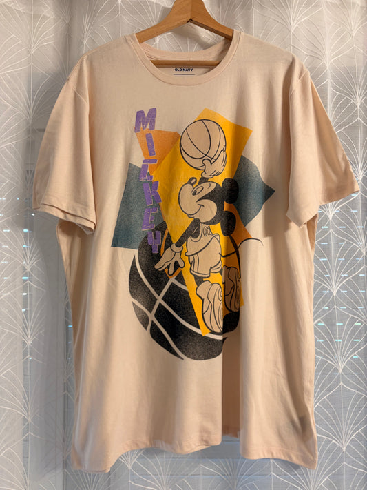 T-shirt Disney x Old Navy Mickey Mouse Basketball Rétro 90s Beige – Taille XL | Seconde Main
