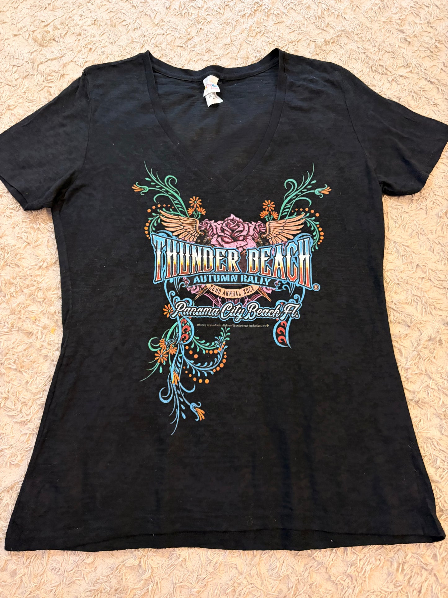 T-shirt NASCAR for Her Thunder Beach Florida Rally 2022 Col V Noir Graphique Multicolore – Femme – Taille XL