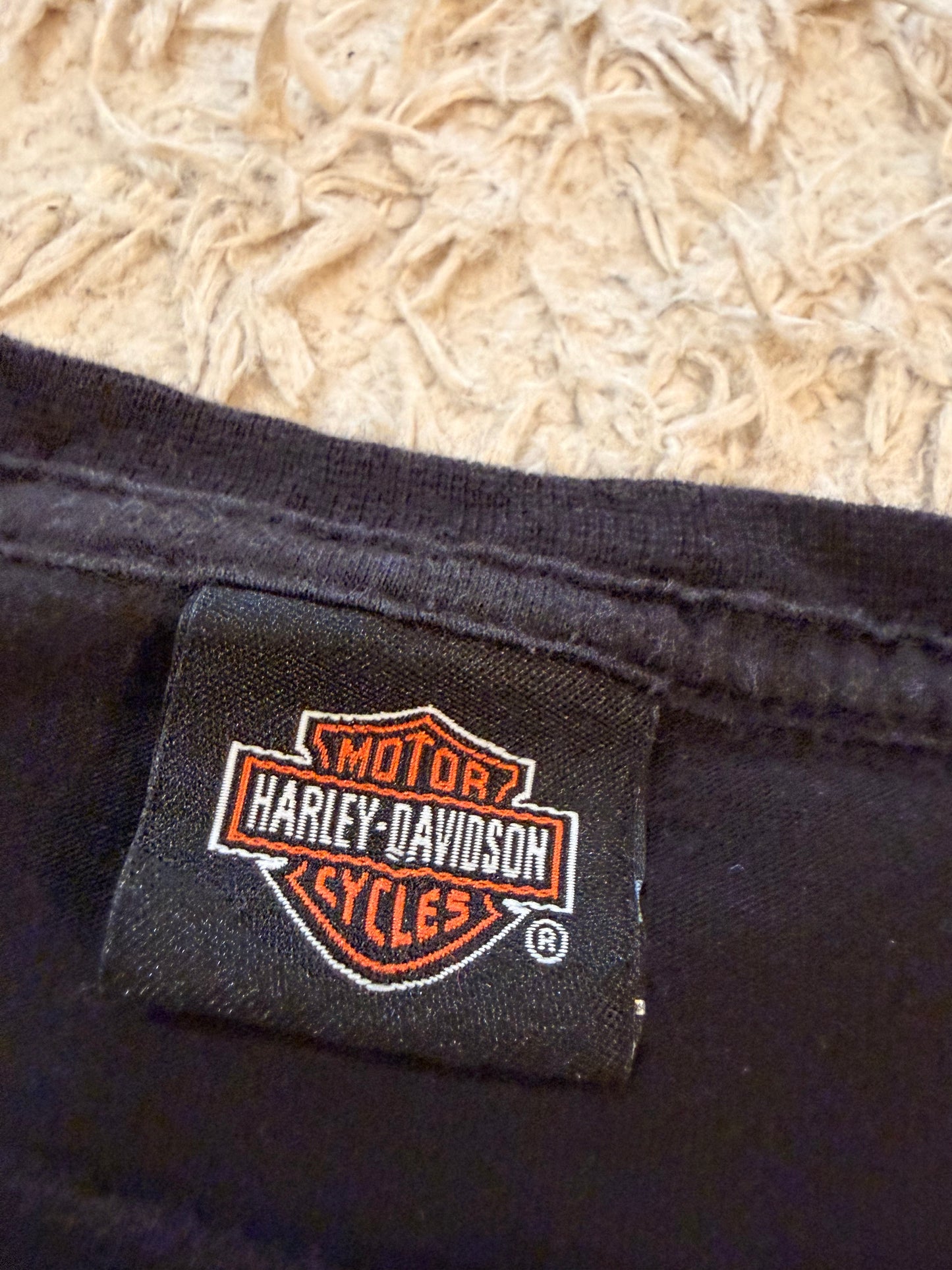 T-shirt Manches Longues Harley-Davidson Antelope Valley Lancaster California Noir Logo HD Étincelles Dorées Inscription Manche 100% Coton – Femme – Taille M/L