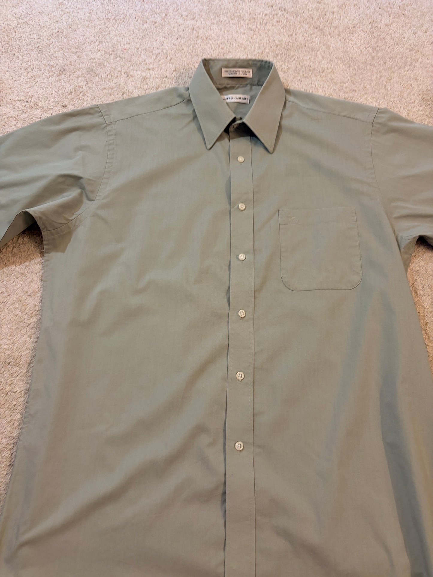 Chemise Pierre Cardin Vert Sauge/Kaki Manches Longues Logo Brodé – Homme – Taille 15½ (M)