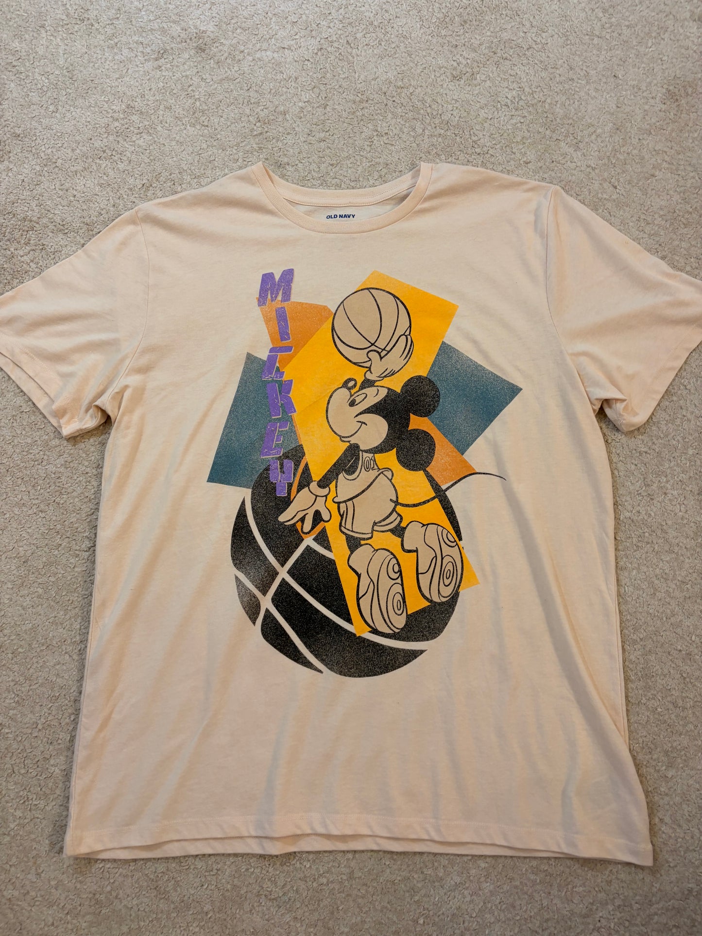 T-shirt Disney x Old Navy Mickey Mouse Basketball Rétro 90s Beige – Taille XL | Seconde Main