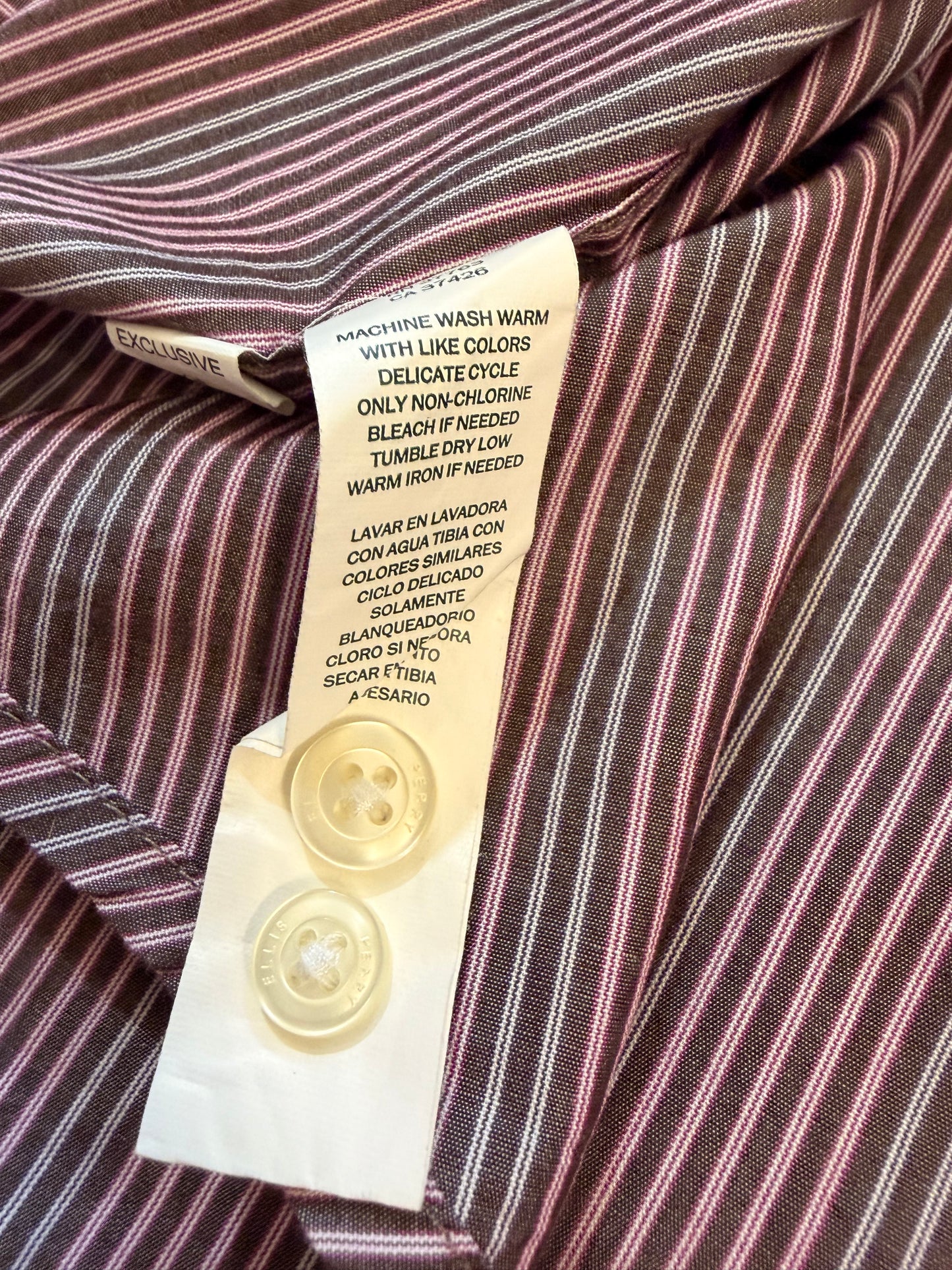 Chemise Perry Ellis Rayures Verticales Bordeaux/Chocolat/Blanc 100% Coton – Homme – Taille L