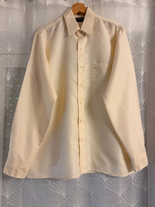 Chemise Pierre Cardin Crème Texturée Jacquard Non-Iron Manches Longues – Homme – Taille 16 (M/L)