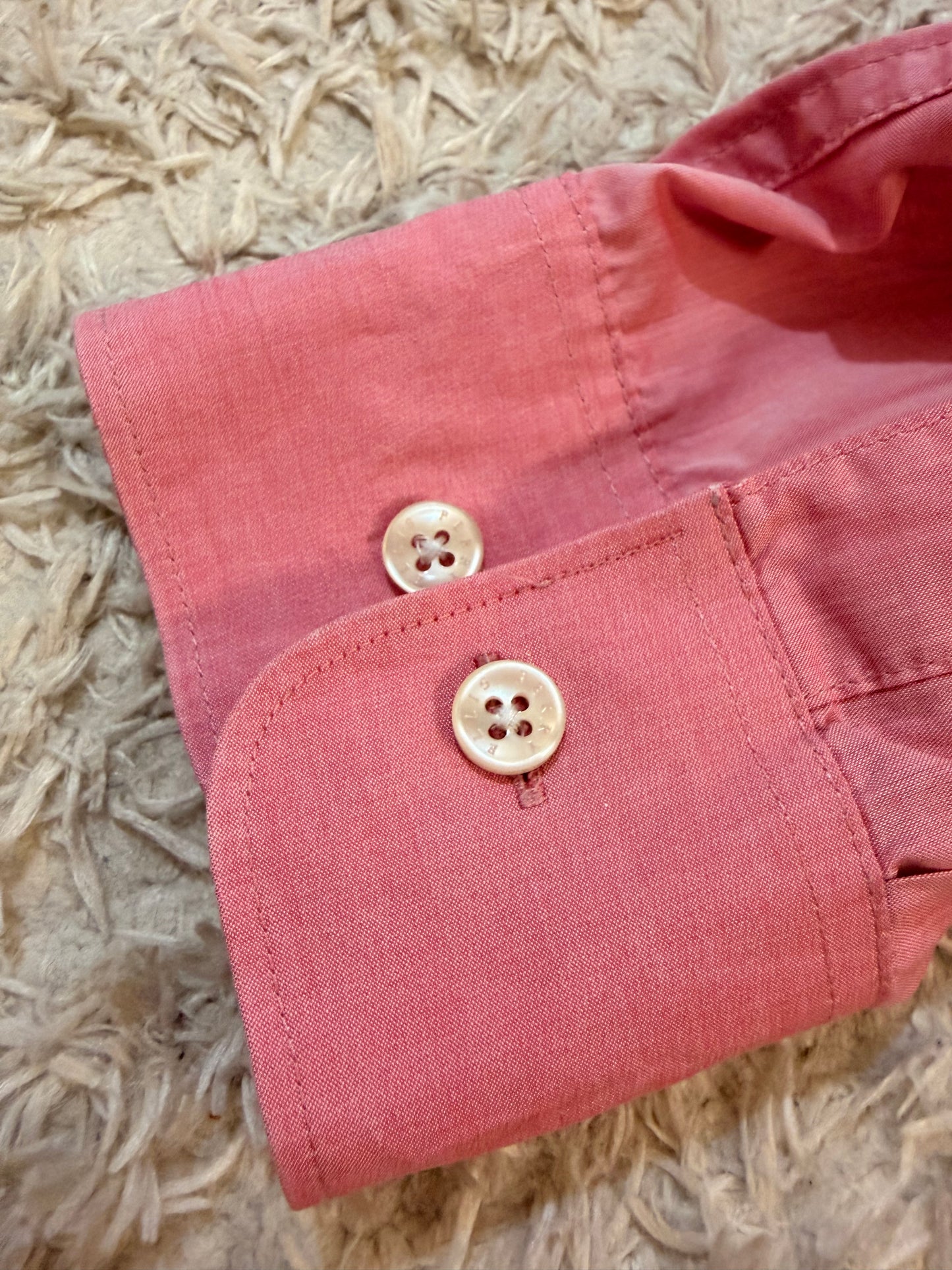 Chemise Perry Ellis Rose Saumon/Corail 100% Coton Double Poche Safari Style Utility – Homme – Taille XL