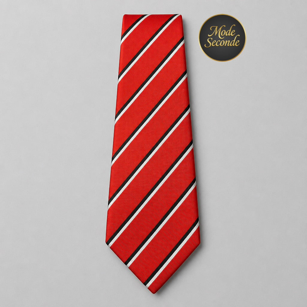 Cravate Wolfmark Neckwear rouge vif rayures diagonales noir/blanc 100% polyester style regimental – Homme | Mode Seconde