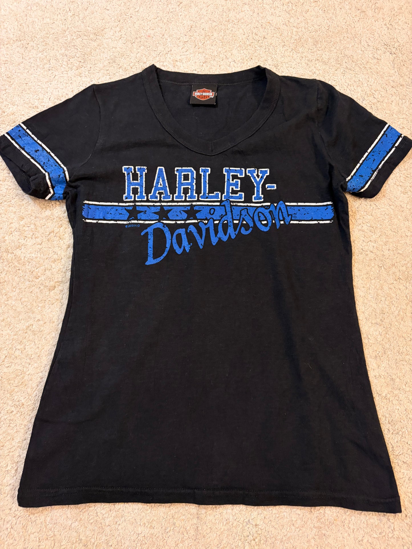 T-shirt Harley-Davidson Noir/Bleu Col V Style Sport Vintage – Femme – Taille S/M