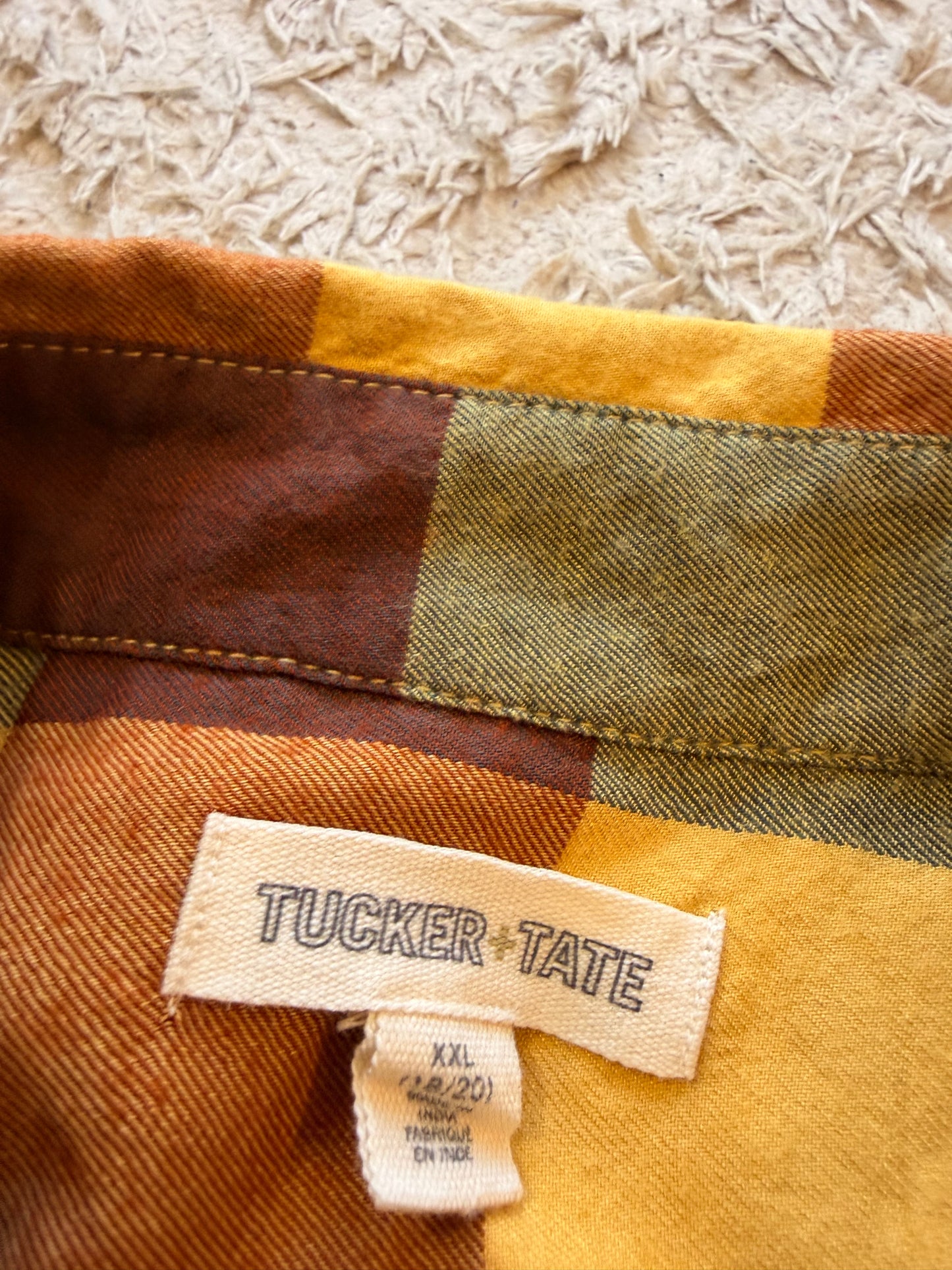 Chemise Tucker + Tate Nordstrom Bûcheron Carreaux Automnaux Jaune Moutarde/Marron/Vert Olive 53% Coton 47% Viscose – Ado XXL / Adulte S-M