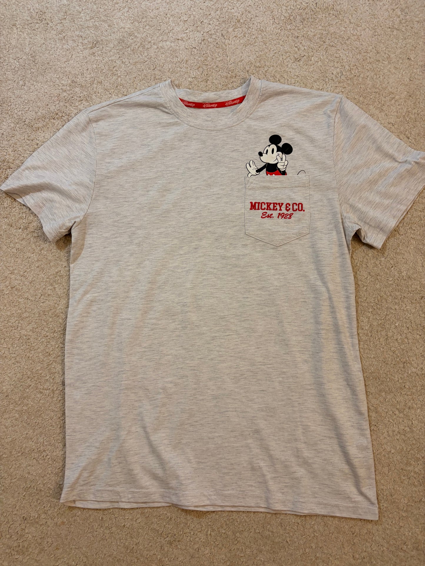 T-shirt à Poche Disney Mickey & Co. Gris Clair Chiné – Taille S | Seconde Main