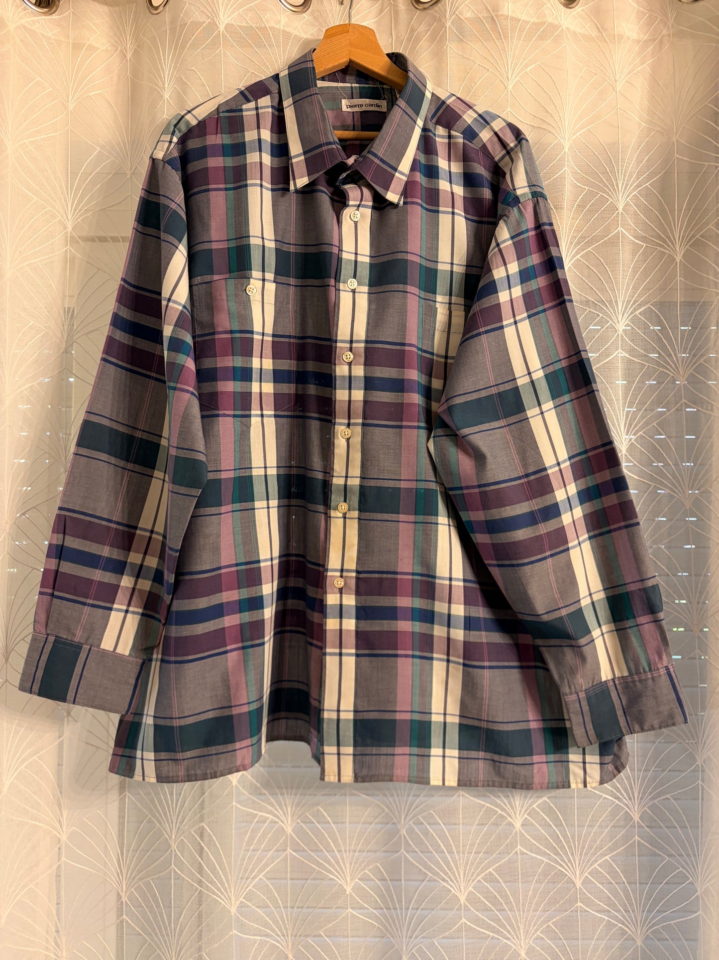 Chemise Pierre Cardin Tartan Gris Violet Bleu Canard – Taille XXL | Seconde Main