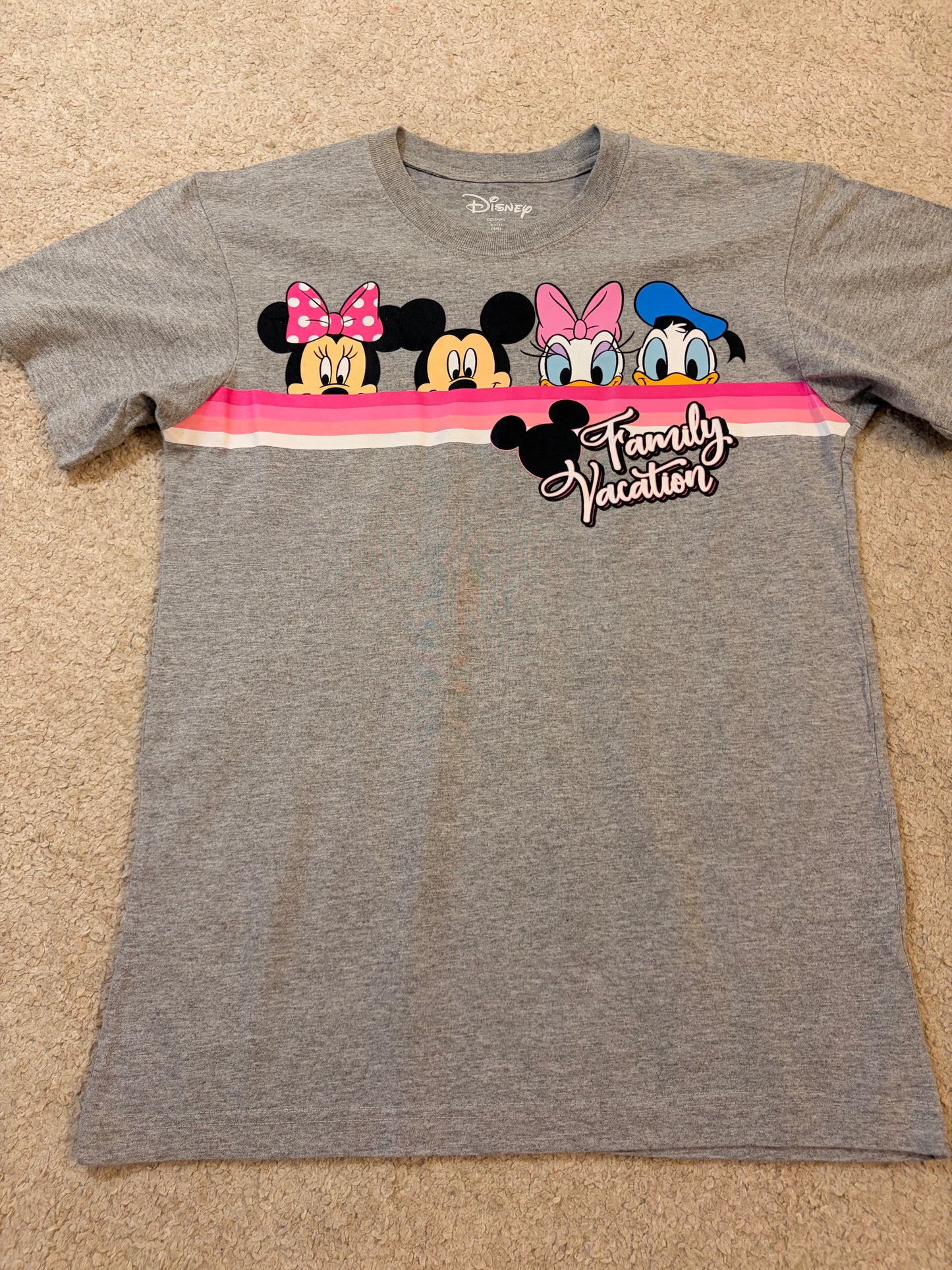 T-shirt Disney Family Vacation Gris Chiné Mickey Minnie Donald Daisy – Mixte – Taille S