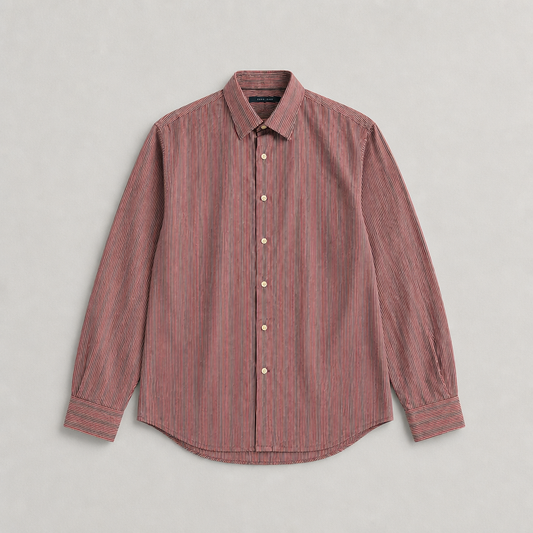 Chemise Perry Ellis rayures verticales bordeaux/chocolat/blanc 100% coton – Homme – Taille L | Mode Seconde
