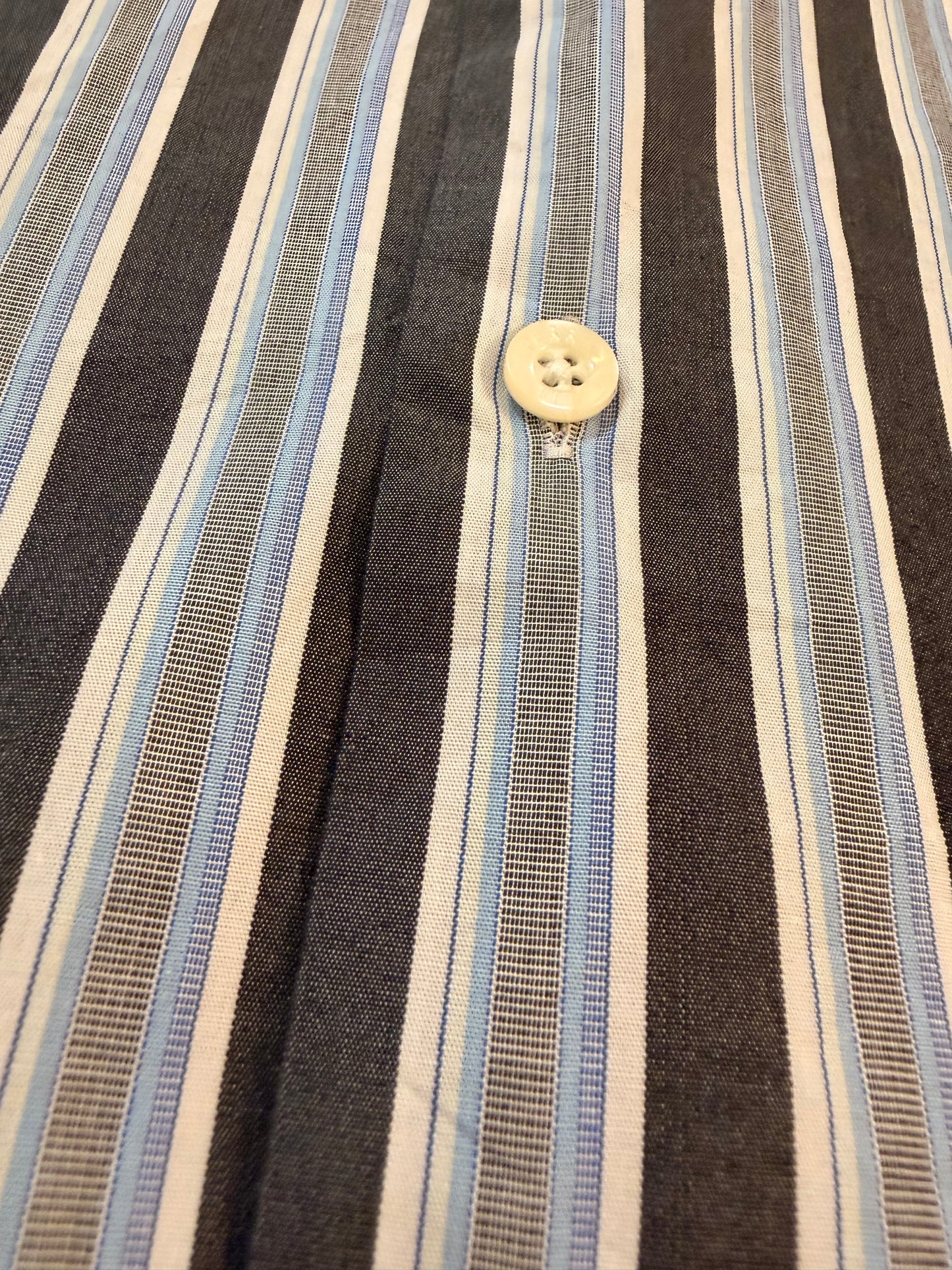 Chemise Perry Ellis Rayures Verticales Bleu/Noir/Blanc 100% Coton Manches Longues – Homme – Taille L