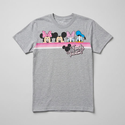 T-shirt Disney Family Vacation gris chiné Mickey Minnie Donald Daisy – Mixte – Taille S | Mode Seconde