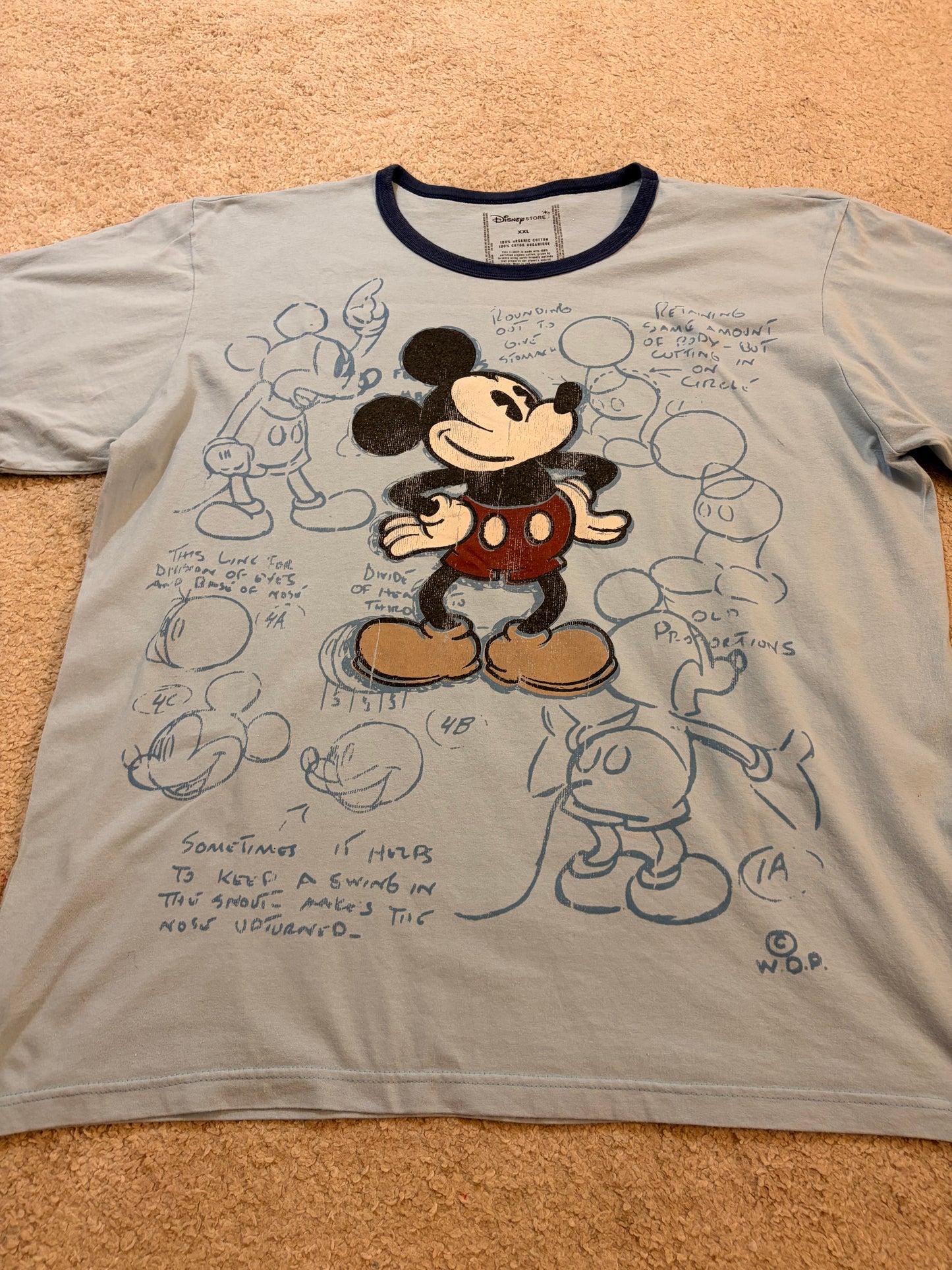 T-shirt Disney Ringer Bleu Ciel Mickey Mouse Croquis – Taille XXL | Seconde Main