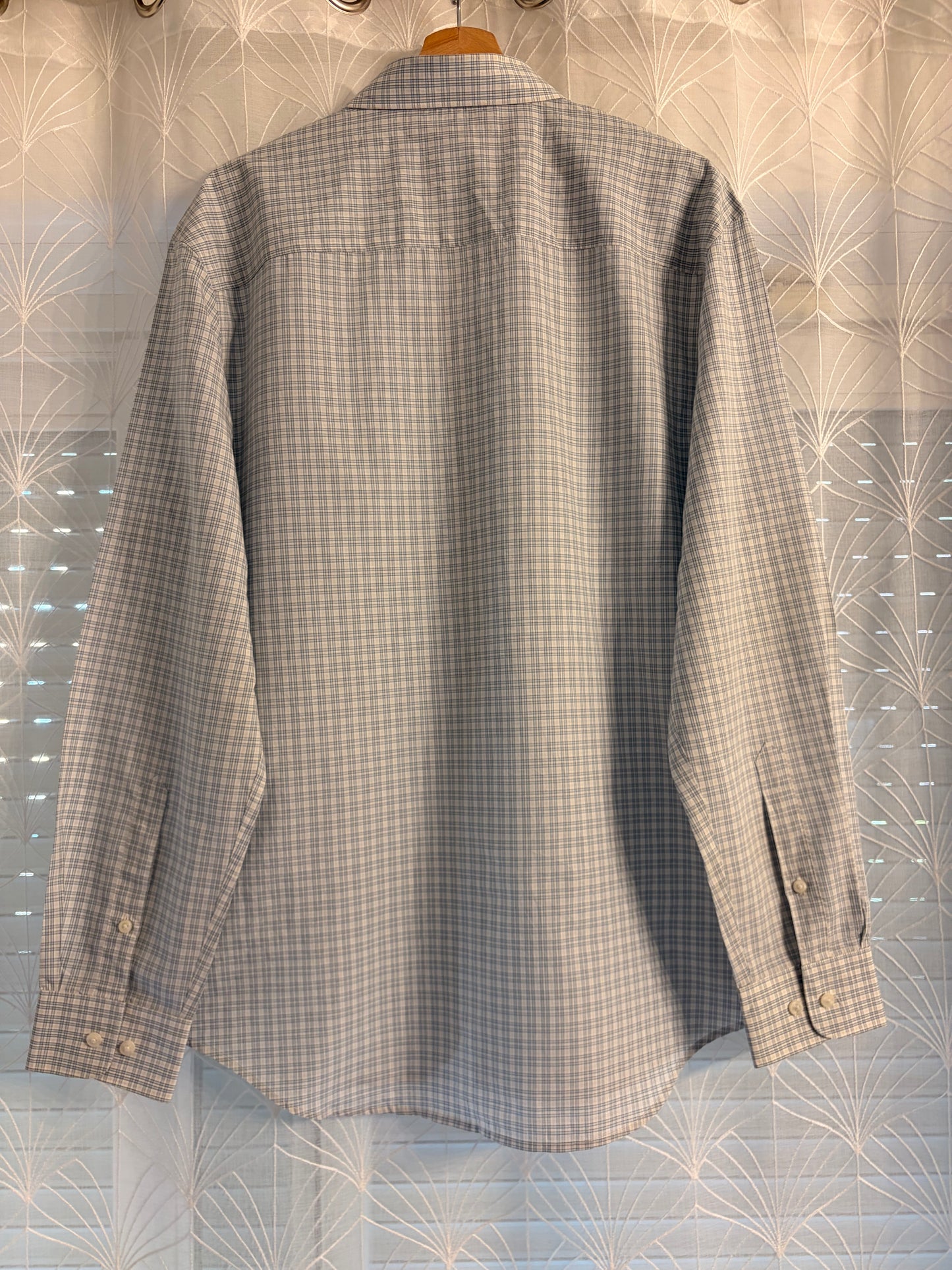 Chemise Perry Ellis Carreaux Tartan Gris/Blanc/Bleu Ciel 100% Coton Manches Longues – Homme/Unisexe – Taille XL
