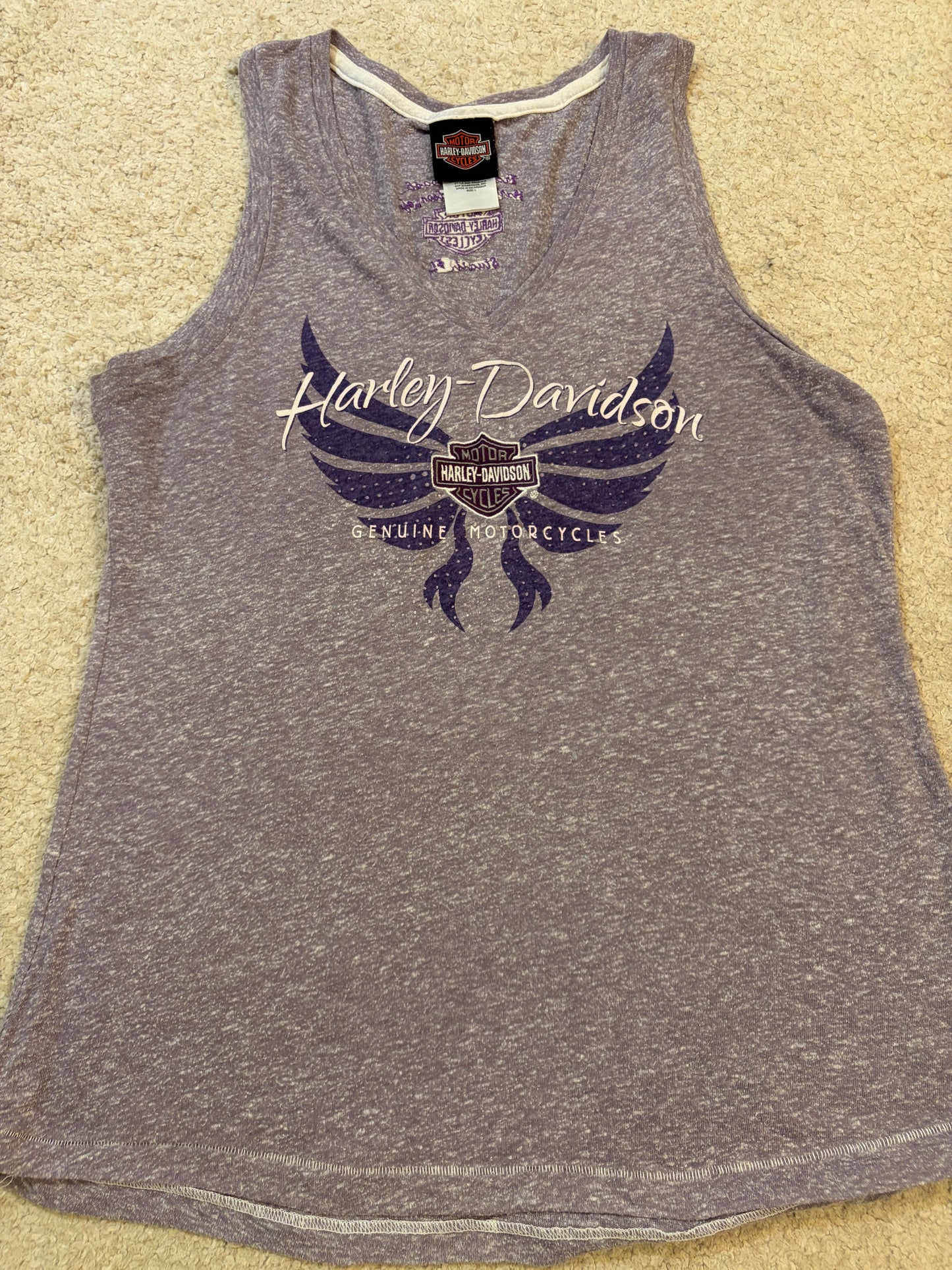 Débardeur Harley-Davidson Genuine Motorcycles Violet Chiné Col V Strass – Femme – Taille L