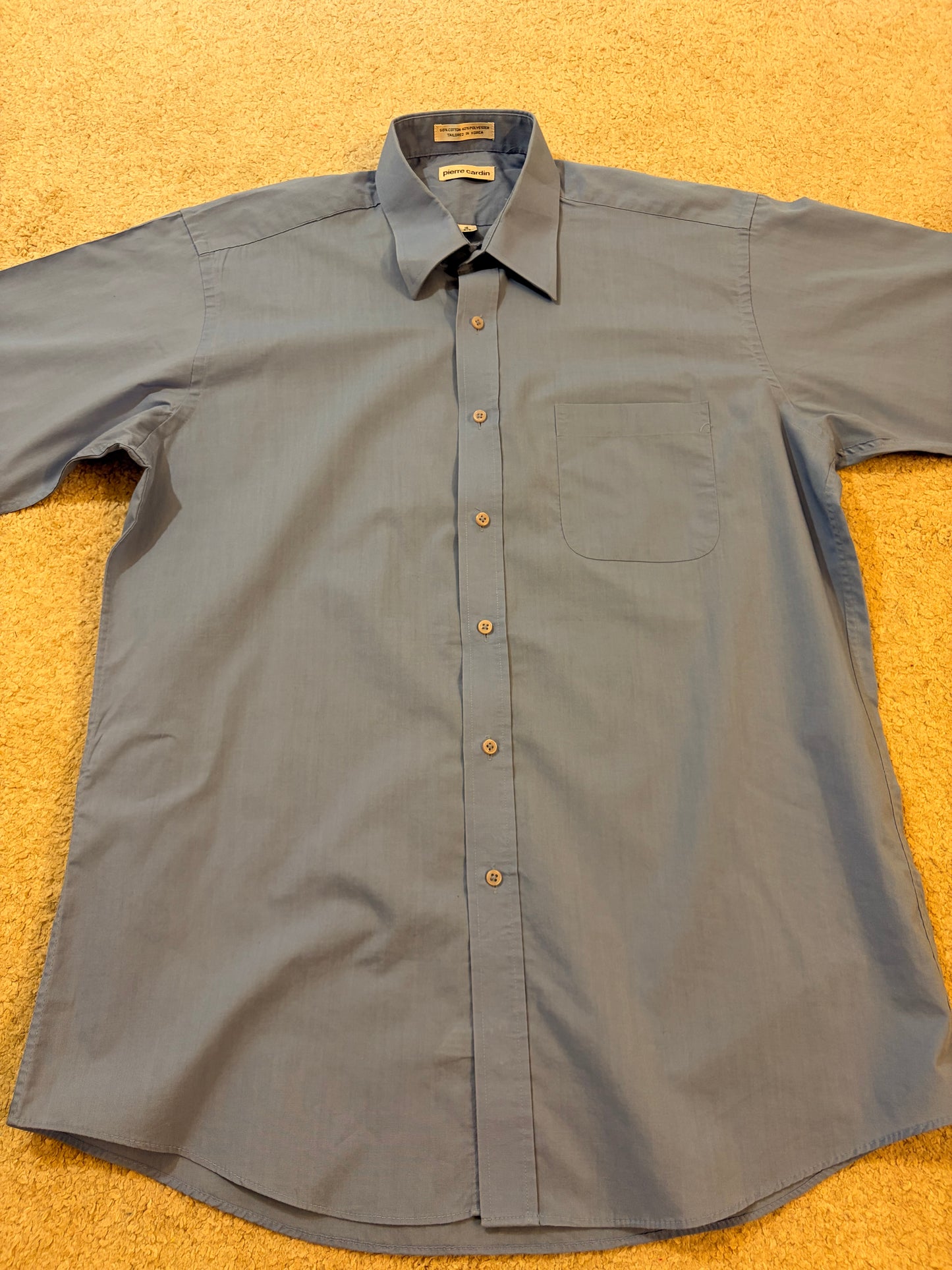 Chemisette Pierre Cardin Bleu Ciel Manches Courtes Col Classique – Homme – Taille 16 (M/L)