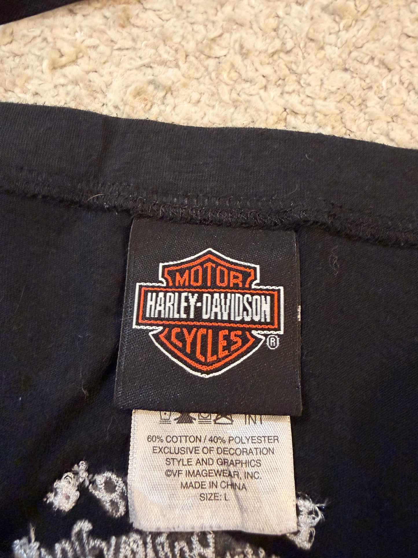 Top Débardeur Harley-Davidson Asymétrique Bretelles Croisées Noir/Rouge Paillettes – Femme – Taille L
