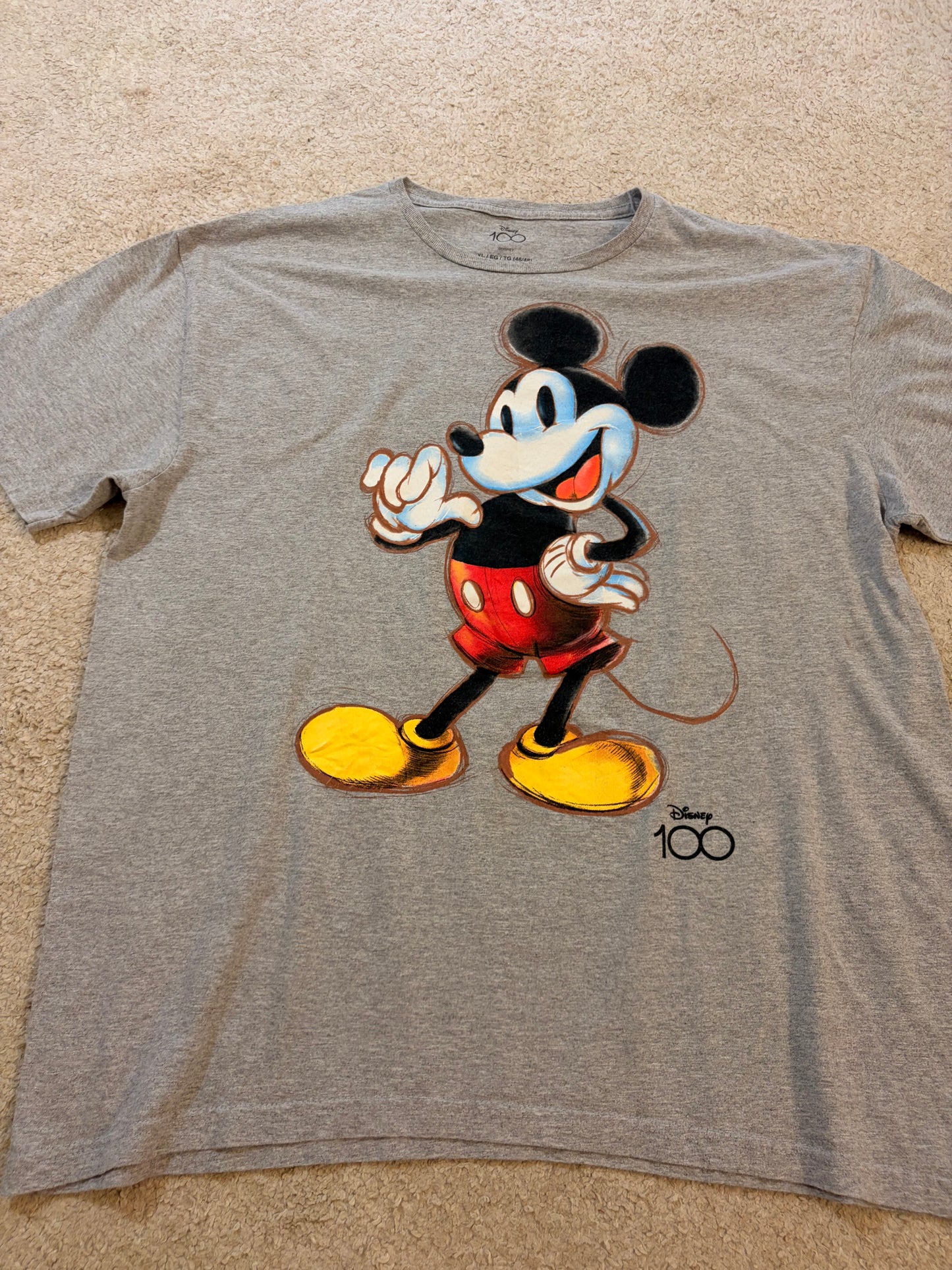 T-shirt Disney 100 Ans Mickey Mouse Gris Chiné – Taille XL | Seconde Main