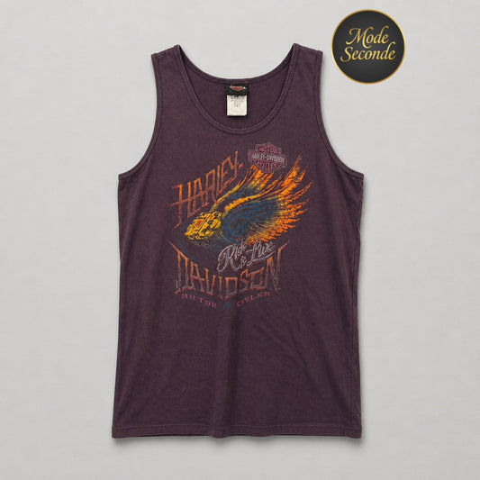 Débardeur Harley-Davidson Honolulu Hawaii maille côtelée violet prune Ride to Live ailes phénix multicolores 95% coton Made in USA – Femme – Taille XL | Mode Seconde