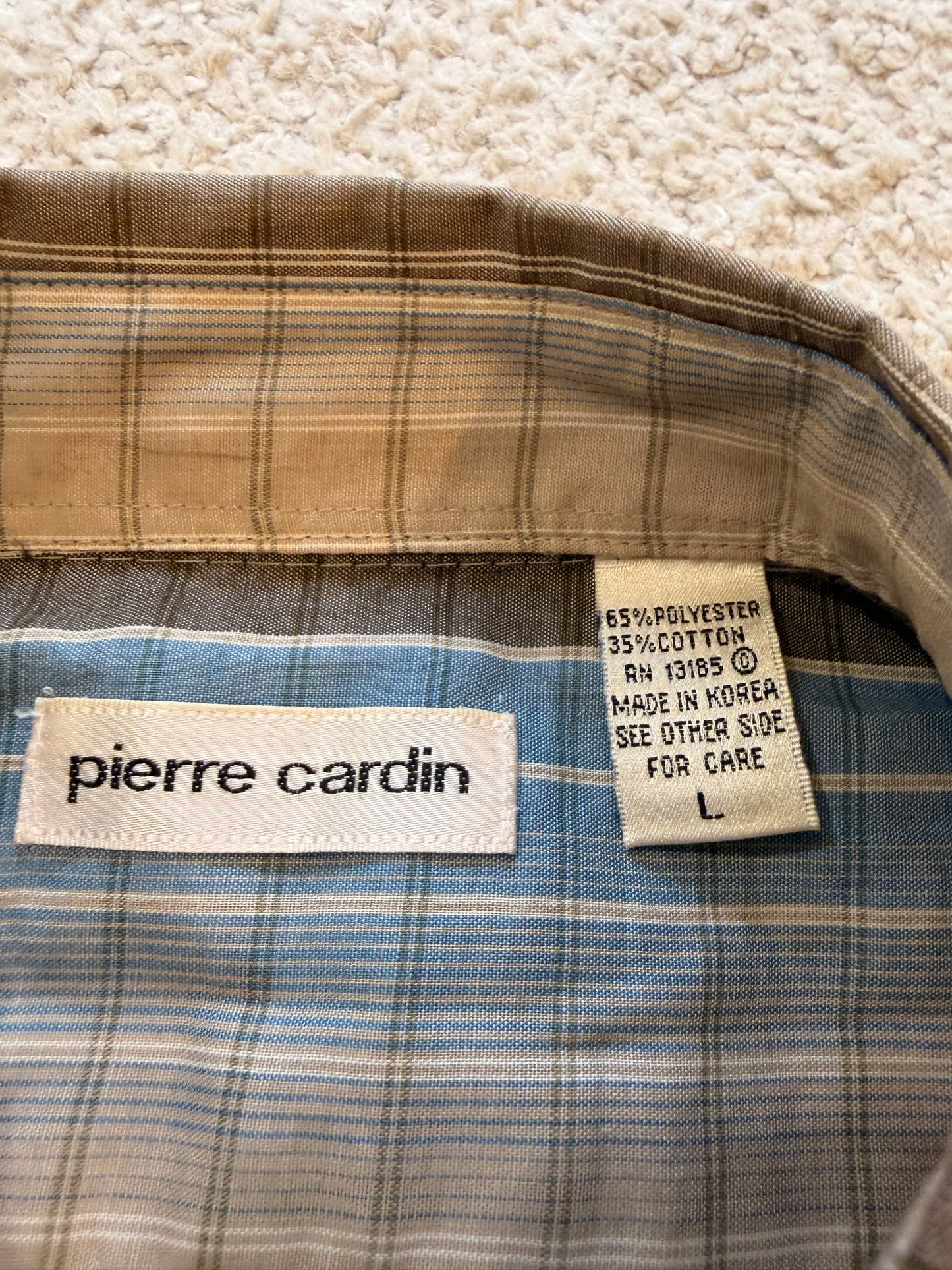 Chemise Pierre Cardin Manches Courtes Carreaux & Rayures Bleu / Brun – Taille L