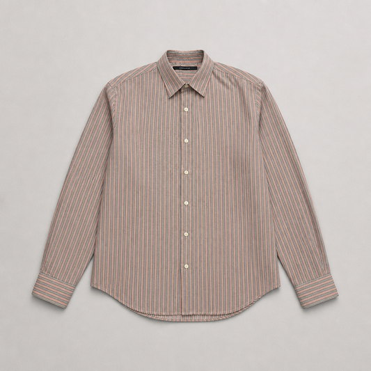 Chemise Perry Ellis rayures verticales multicolores gris/bleu/rouge/blanc 100% coton – Homme – Taille M | Mode Seconde