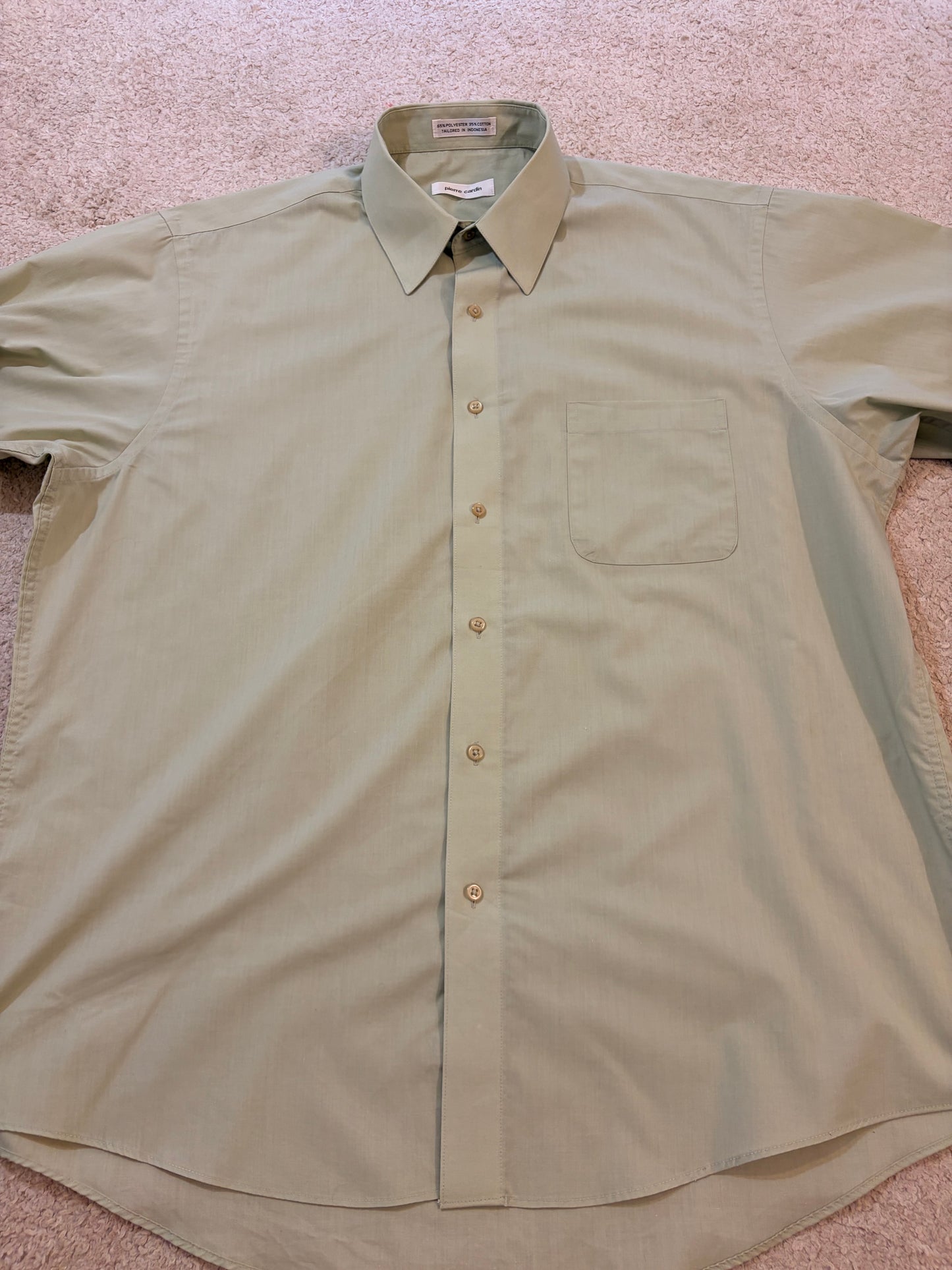 Chemise Pierre Cardin Vert Amande/Eau Pastel Manches Longues – Homme – Taille 16/16½ (XL)