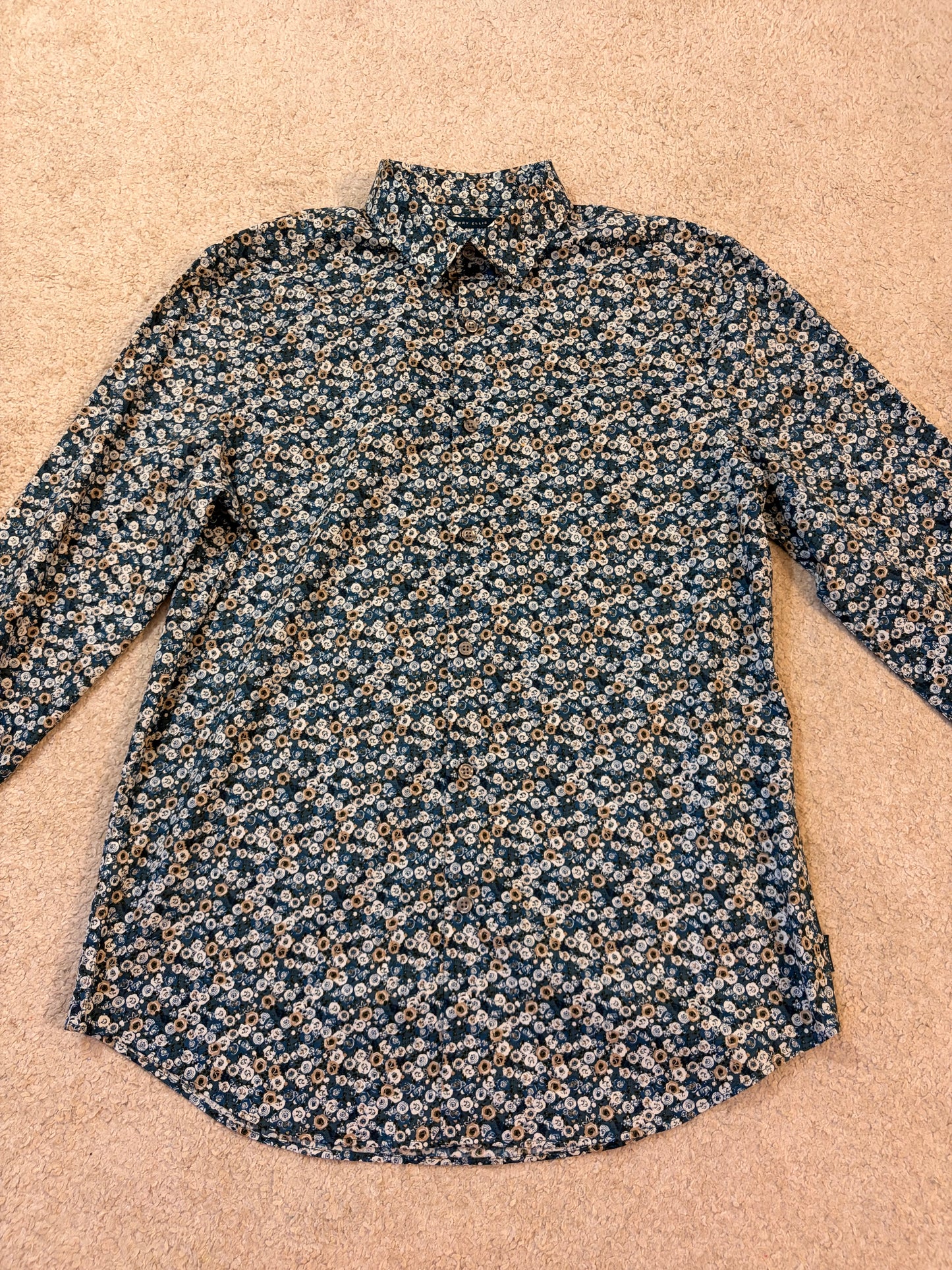 Chemise Perry Ellis Stretch Fleurie Liberty Bleu Marine/Jaune Coton/Élasthanne – Homme – Taille M