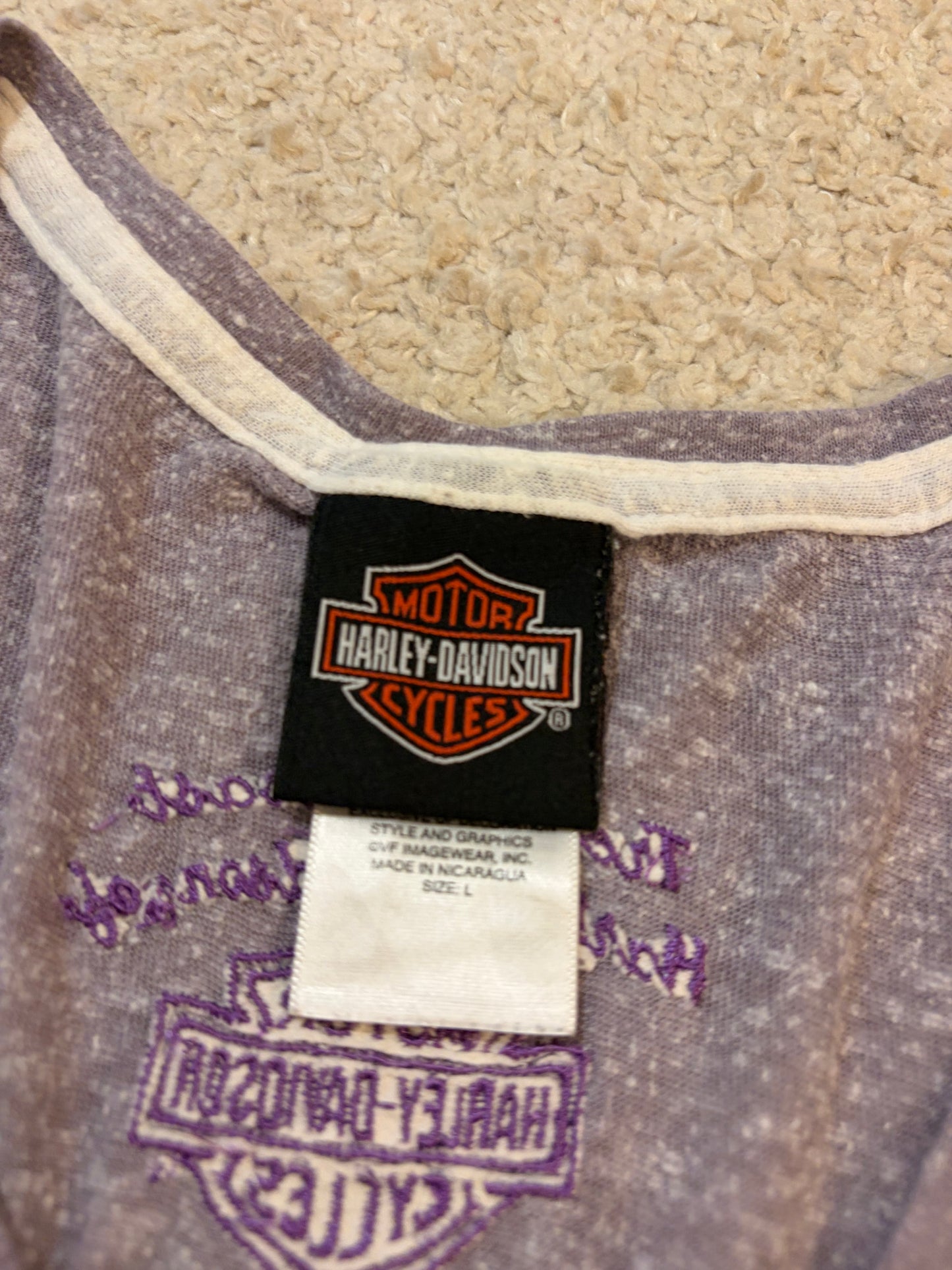 Débardeur Harley-Davidson Genuine Motorcycles Violet Chiné Col V Strass – Femme – Taille L