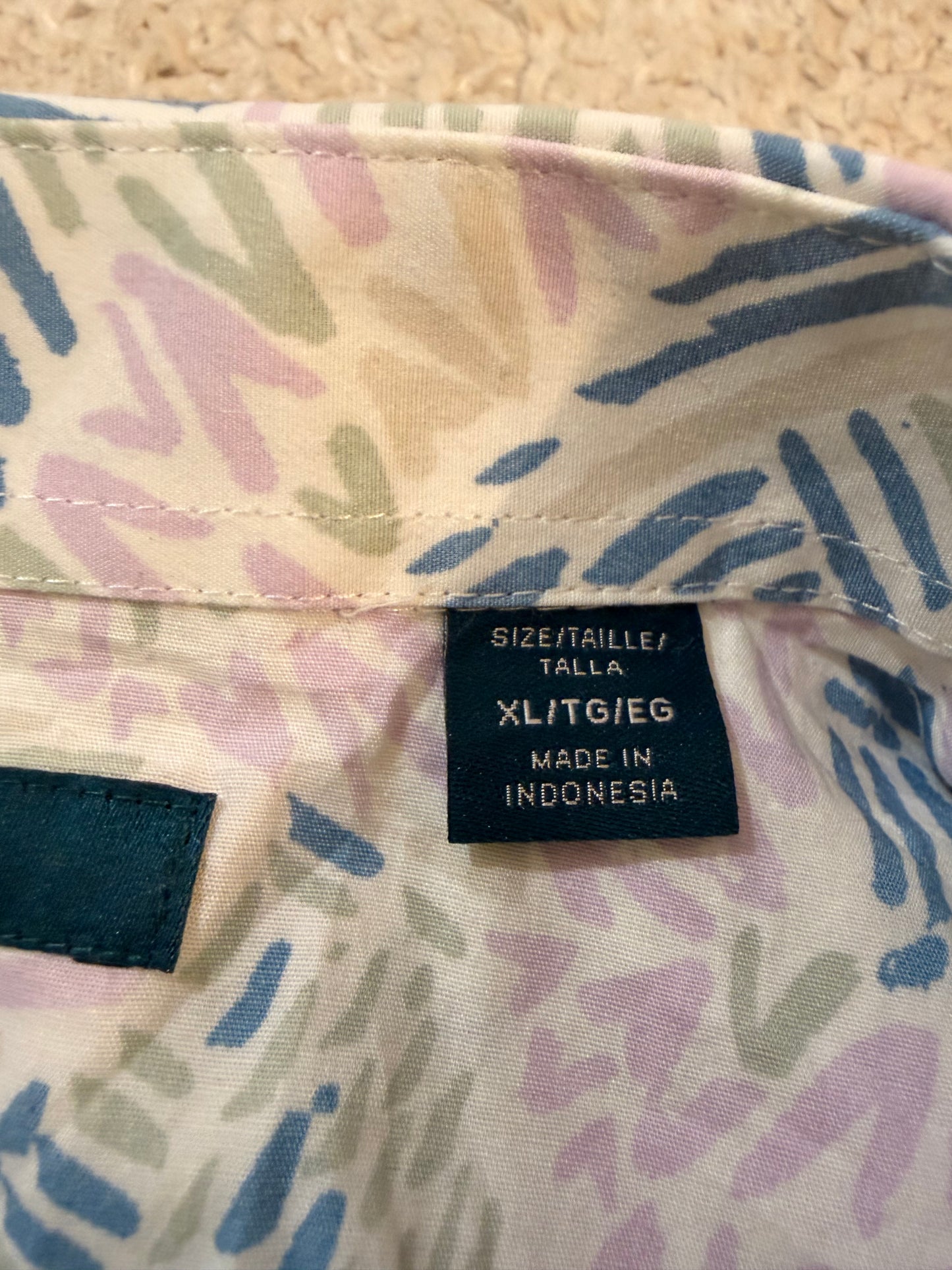 Chemisette Perry Ellis Stretch Motifs Abstraits Pastel Blanc/Violet/Bleu – Homme – Taille XL