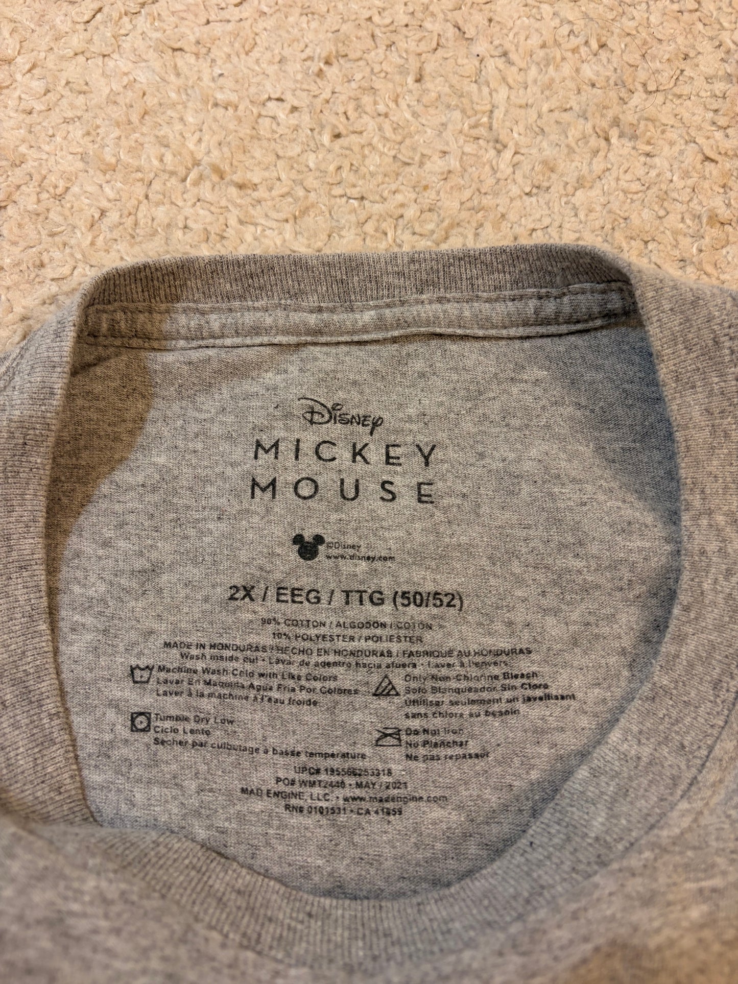 T-shirt Disney Mickey Mouse Gris Chiné Imprimé – Mixte – Taille 2XL/XXL