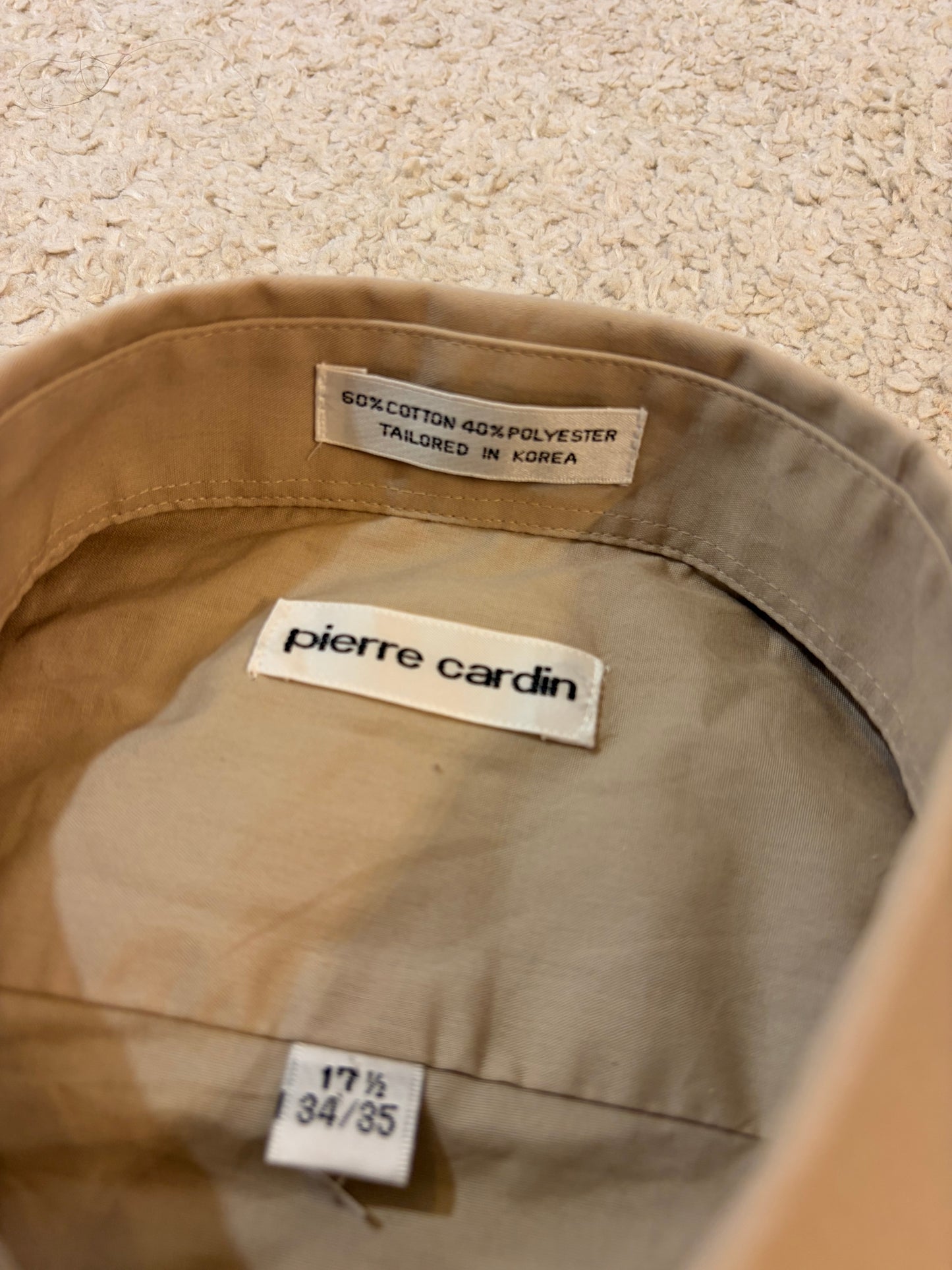 Chemise Pierre Cardin Beige Manches Longues Grande Taille – Homme – Taille 17½ (XXL/3XL)