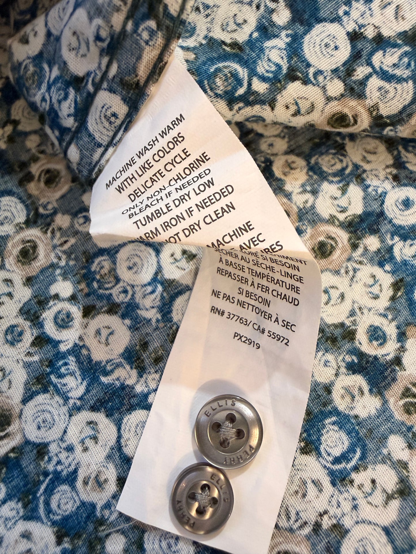 Chemise Perry Ellis Stretch Fleurie Liberty Bleu Marine/Jaune Coton/Élasthanne – Homme – Taille M