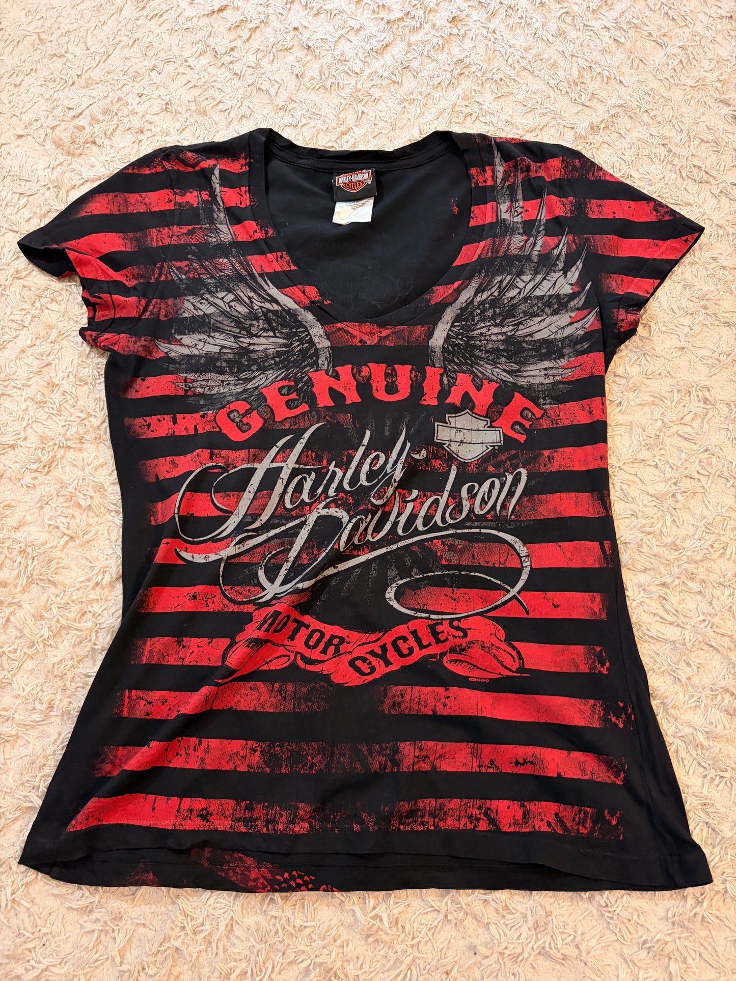 T-shirt Harley-Davidson Rimouski Québec Grunge Corset Col V 100% Coton – Femme – Taille M