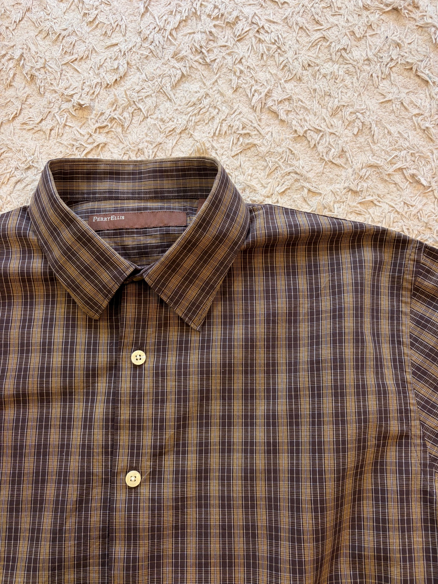 Chemise Perry Ellis 100% Coton à Carreaux Manches Longues – Homme – Taille XL