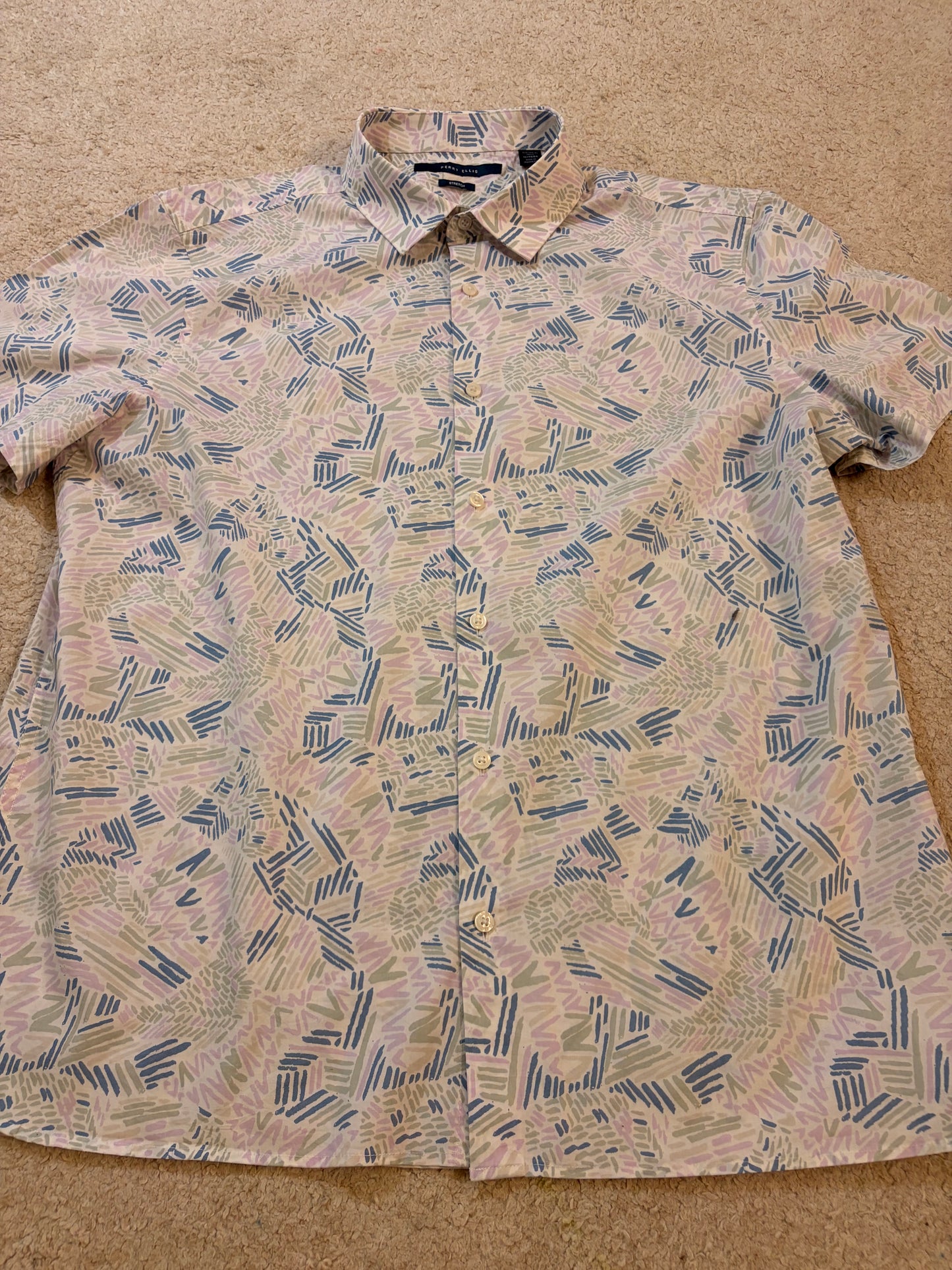 Chemisette Perry Ellis Stretch Motifs Abstraits Pastel Blanc/Violet/Bleu – Homme – Taille XL
