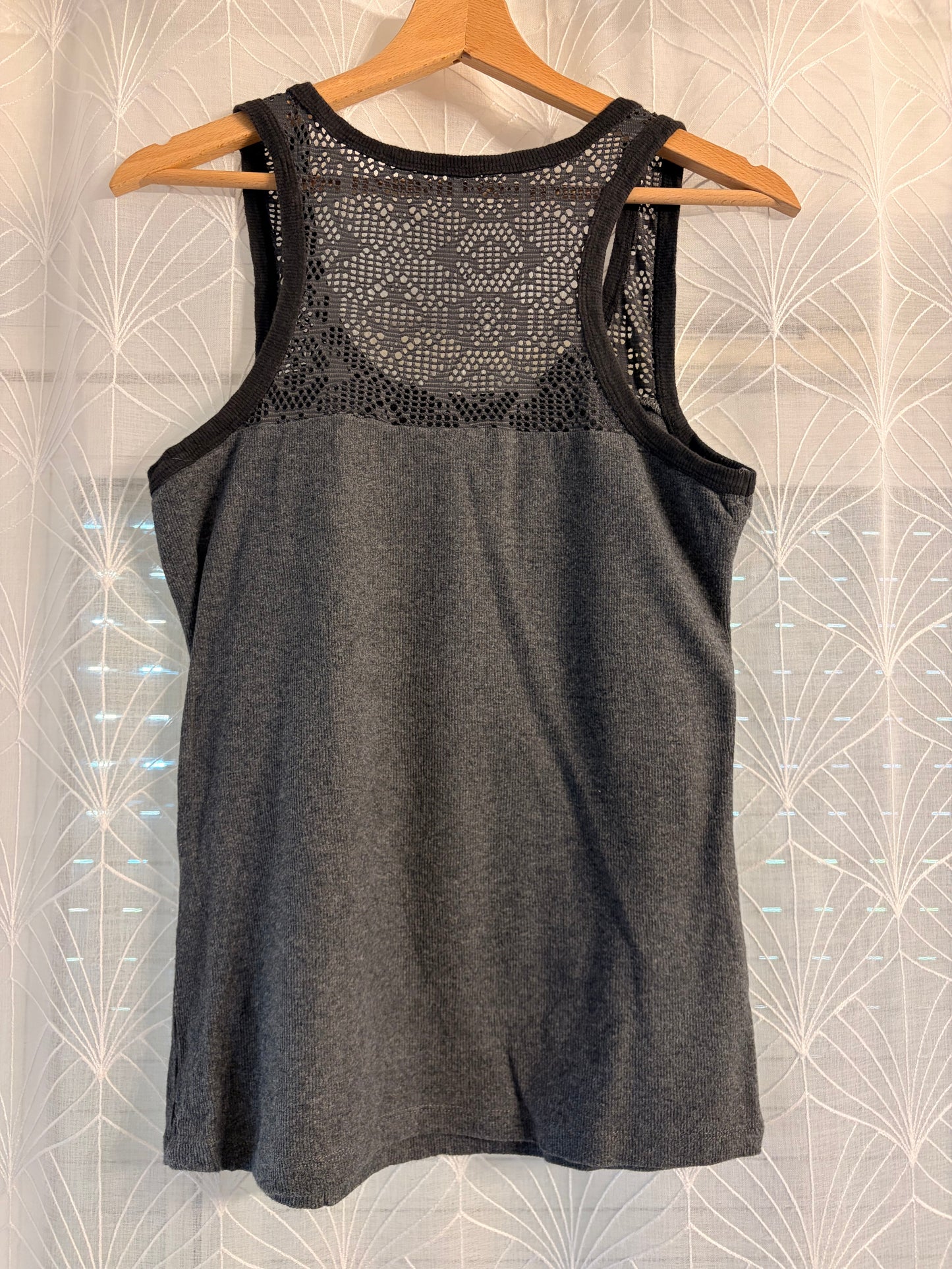 Débardeur Harley-Davidson Genuine Motorclothes Gris Anthracite Résille Dentelle Noire Maille Côtelée – Femme – Taille S