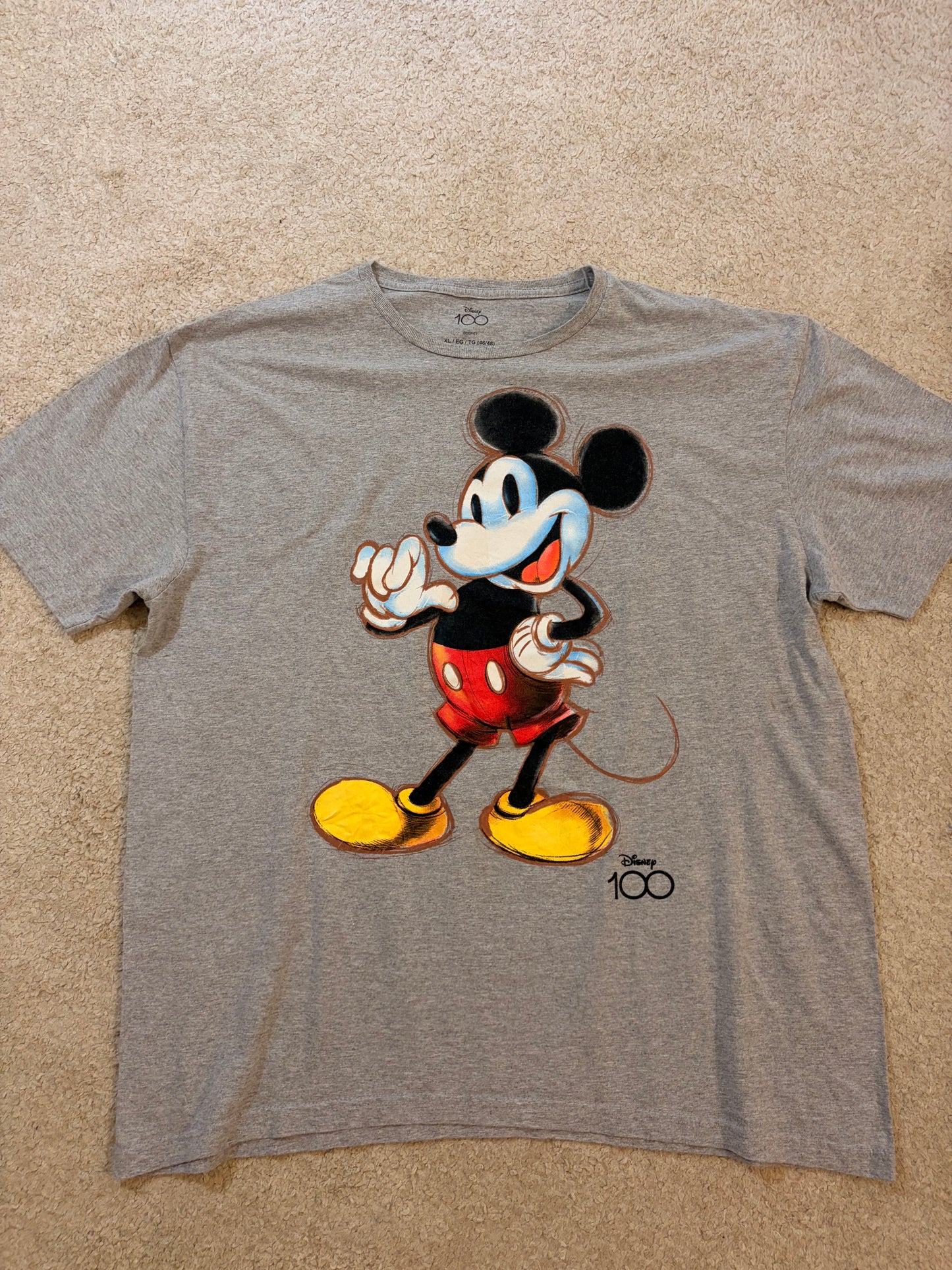 T-shirt Disney 100 Ans Mickey Mouse Gris Chiné – Taille XL | Seconde Main