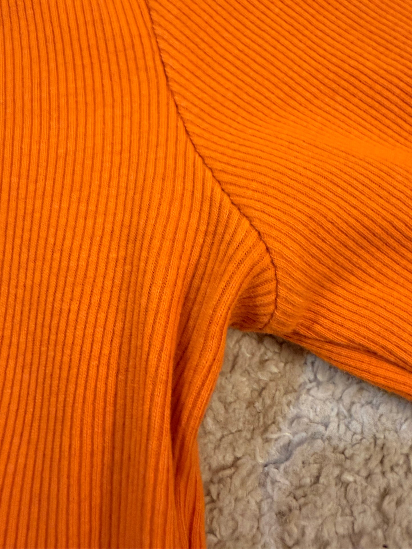 Top Crop Côtelé Zara Orange Flashy Manches Longues – Taille S