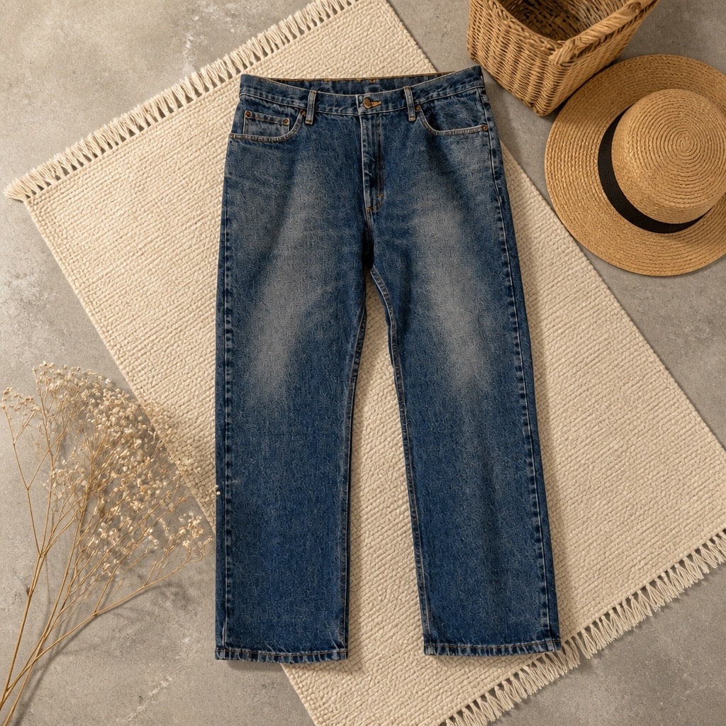 Jean Wrangler Premium Quality Regular Fit bleu moyen délavé 100% coton W40/L30 grande taille longueur 109 cm entrejambe 76 cm bas de jambe 22 cm – Homme | Mode Seconde