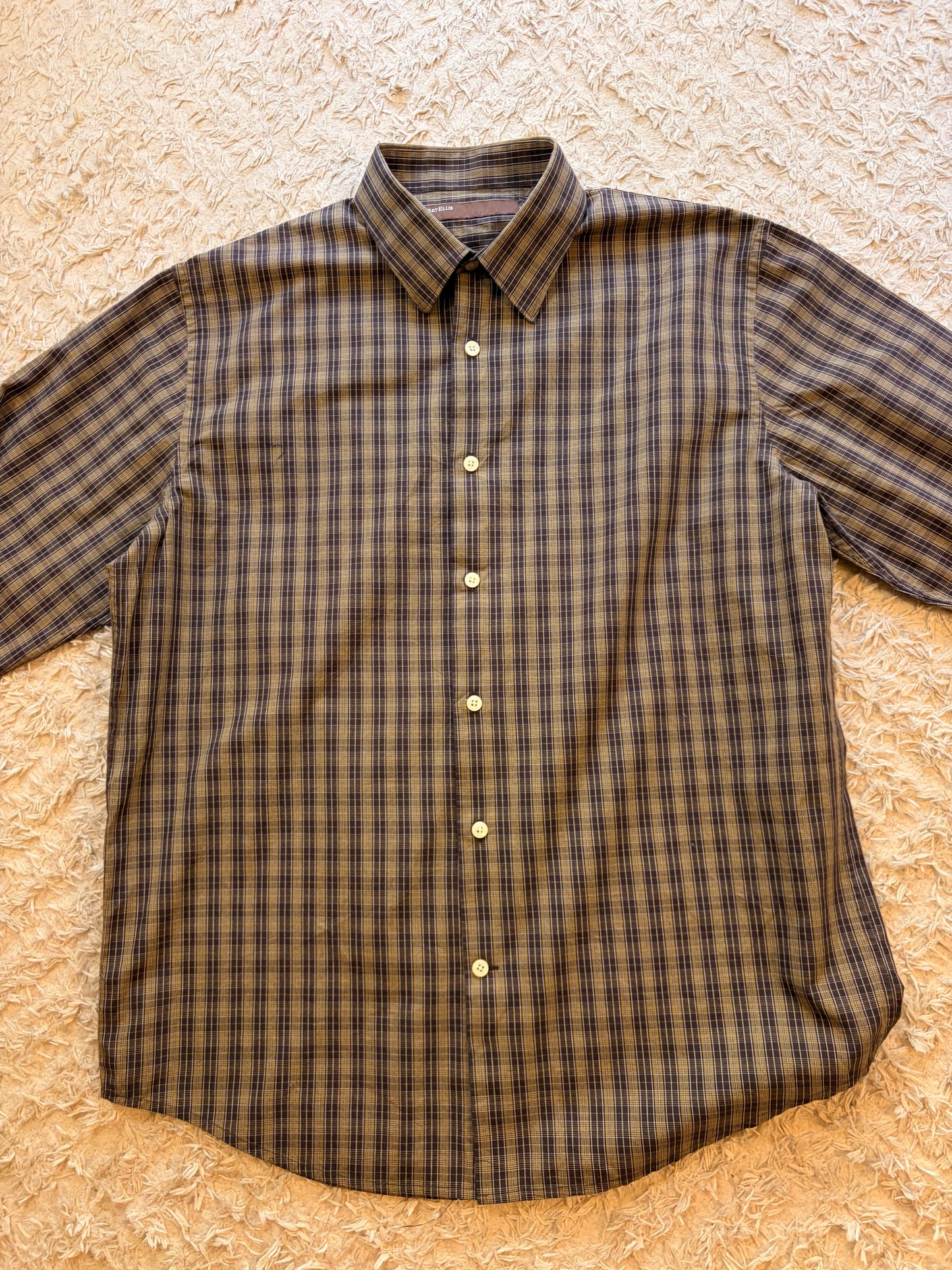 Chemise Perry Ellis 100% Coton à Carreaux Manches Longues – Homme – Taille XL