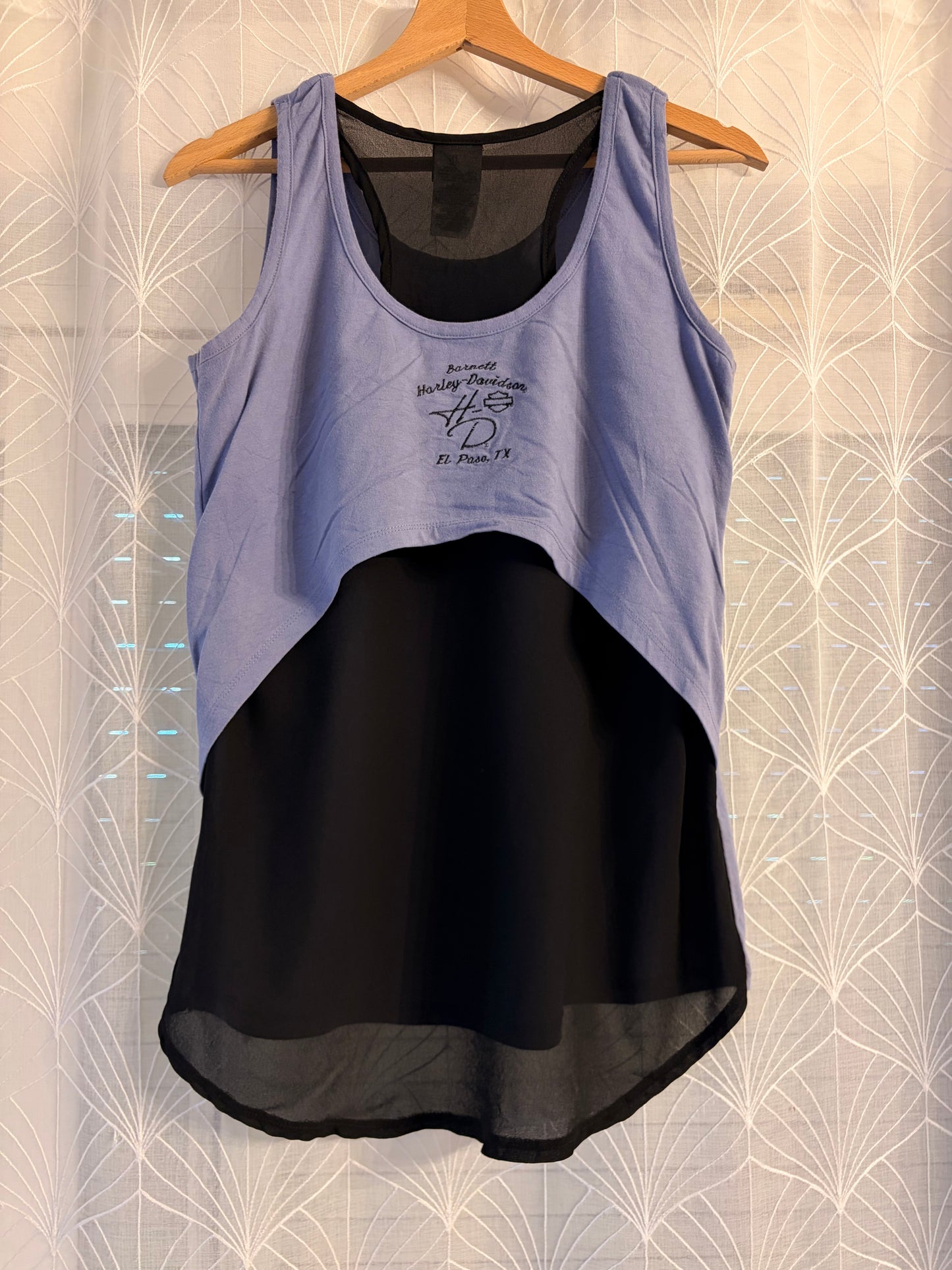 Débardeur Harley-Davidson El Paso Texas Bi-matière Lavande Brodé Voile Noir Transparent – Femme – Taille M