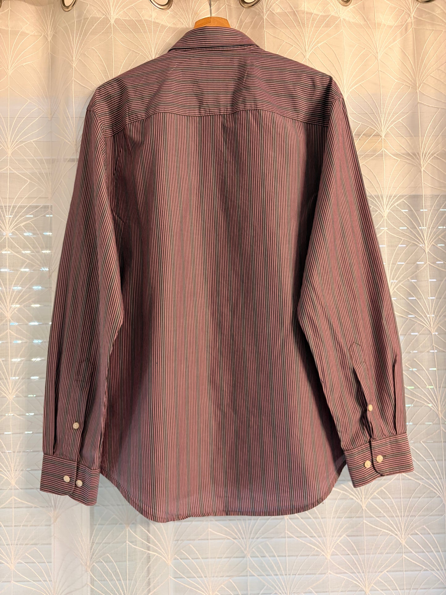 Chemise Perry Ellis Rayures Verticales Bordeaux/Chocolat/Blanc 100% Coton – Homme – Taille L