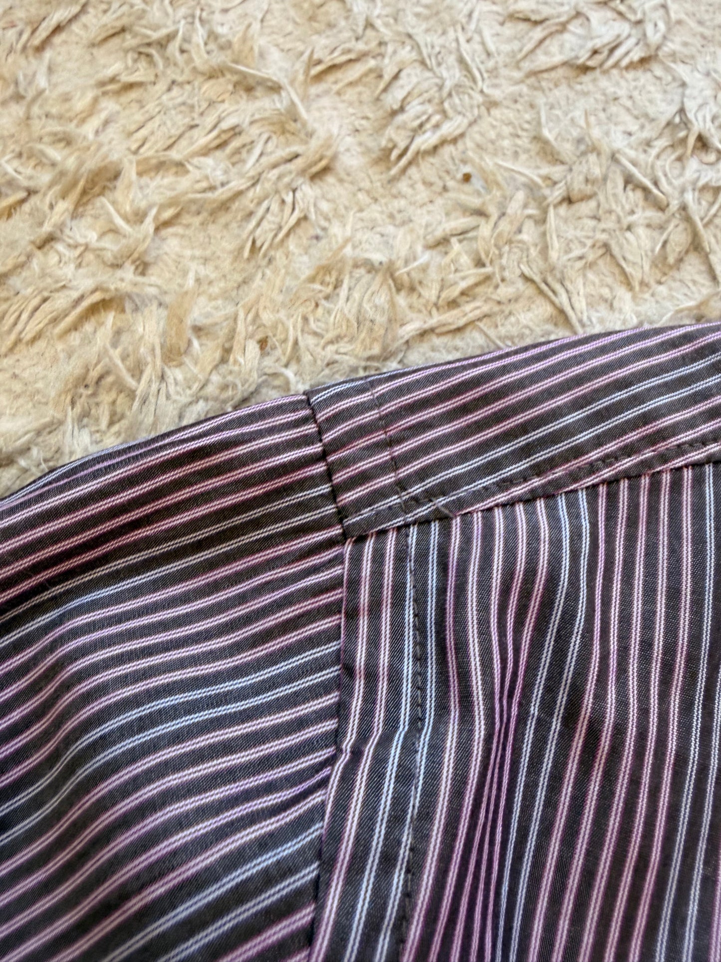 Chemise Perry Ellis Rayures Verticales Bordeaux/Chocolat/Blanc 100% Coton – Homme – Taille L