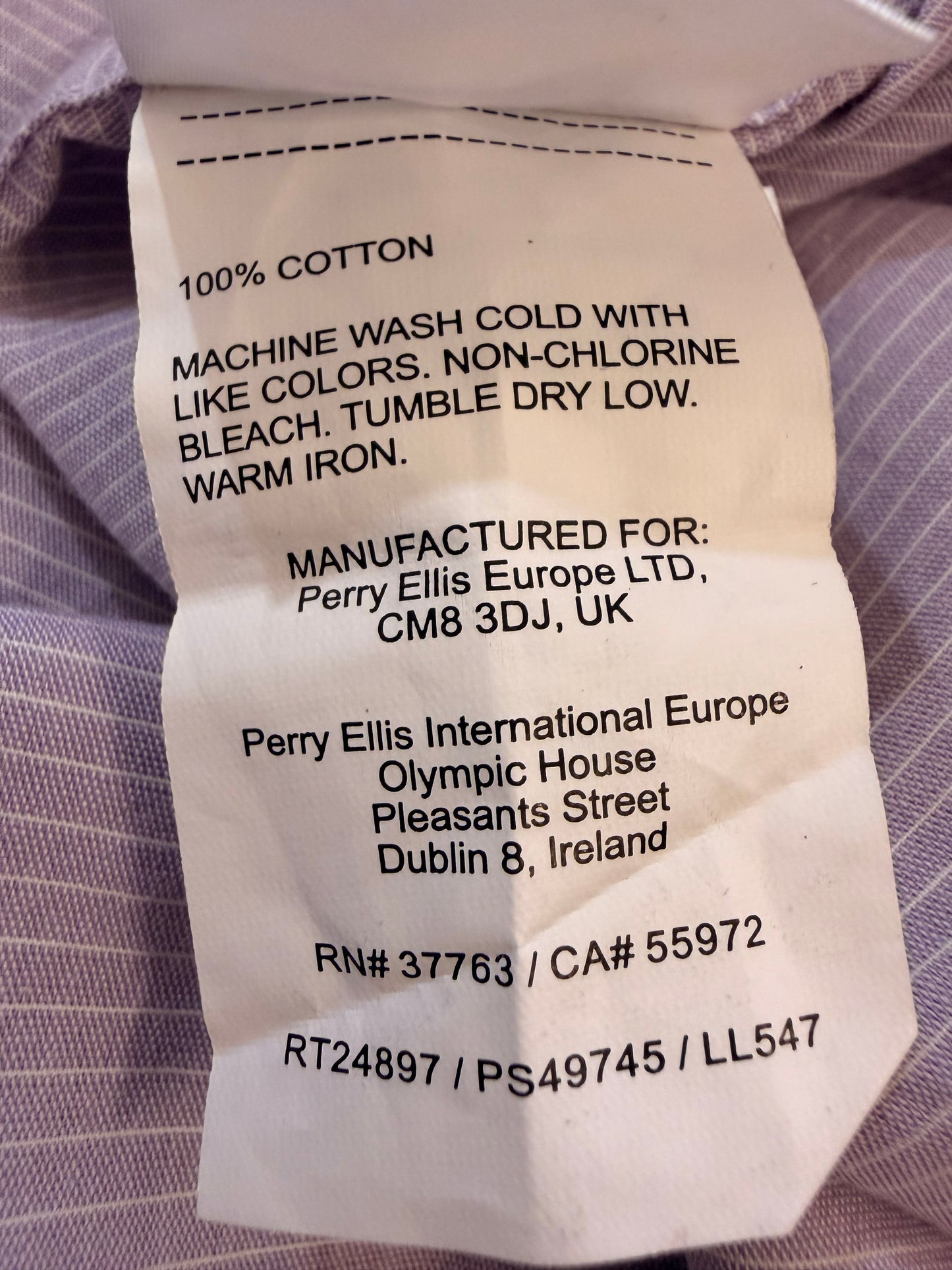 Chemise Manches Courtes Perry Ellis Ombré Rayures Blanc/Violet Lilas 100% Coton – Homme – Taille XL