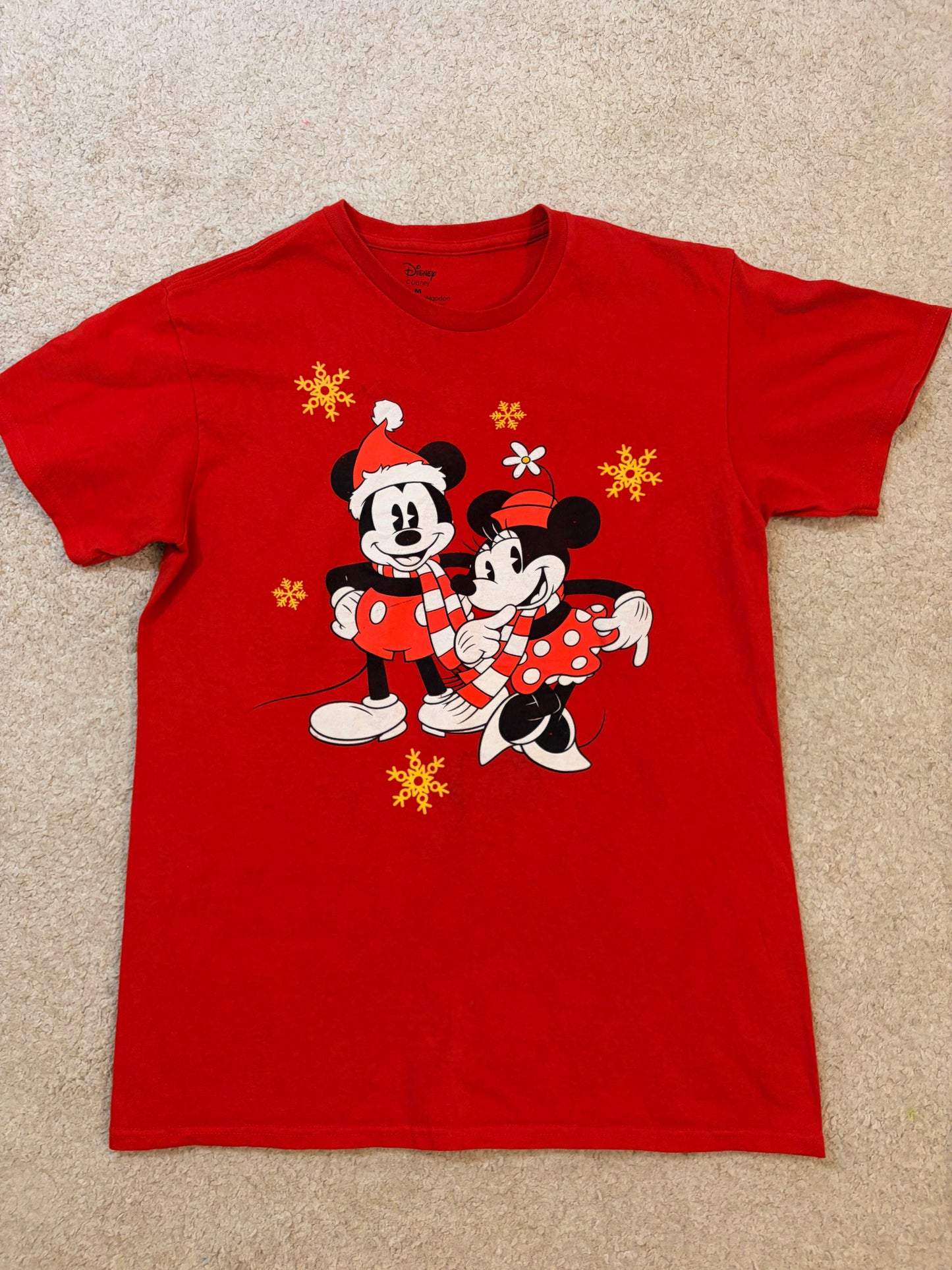 T-shirt Disney Noël Mickey & Minnie Rouge – Taille M (Homme) / L (Femme)