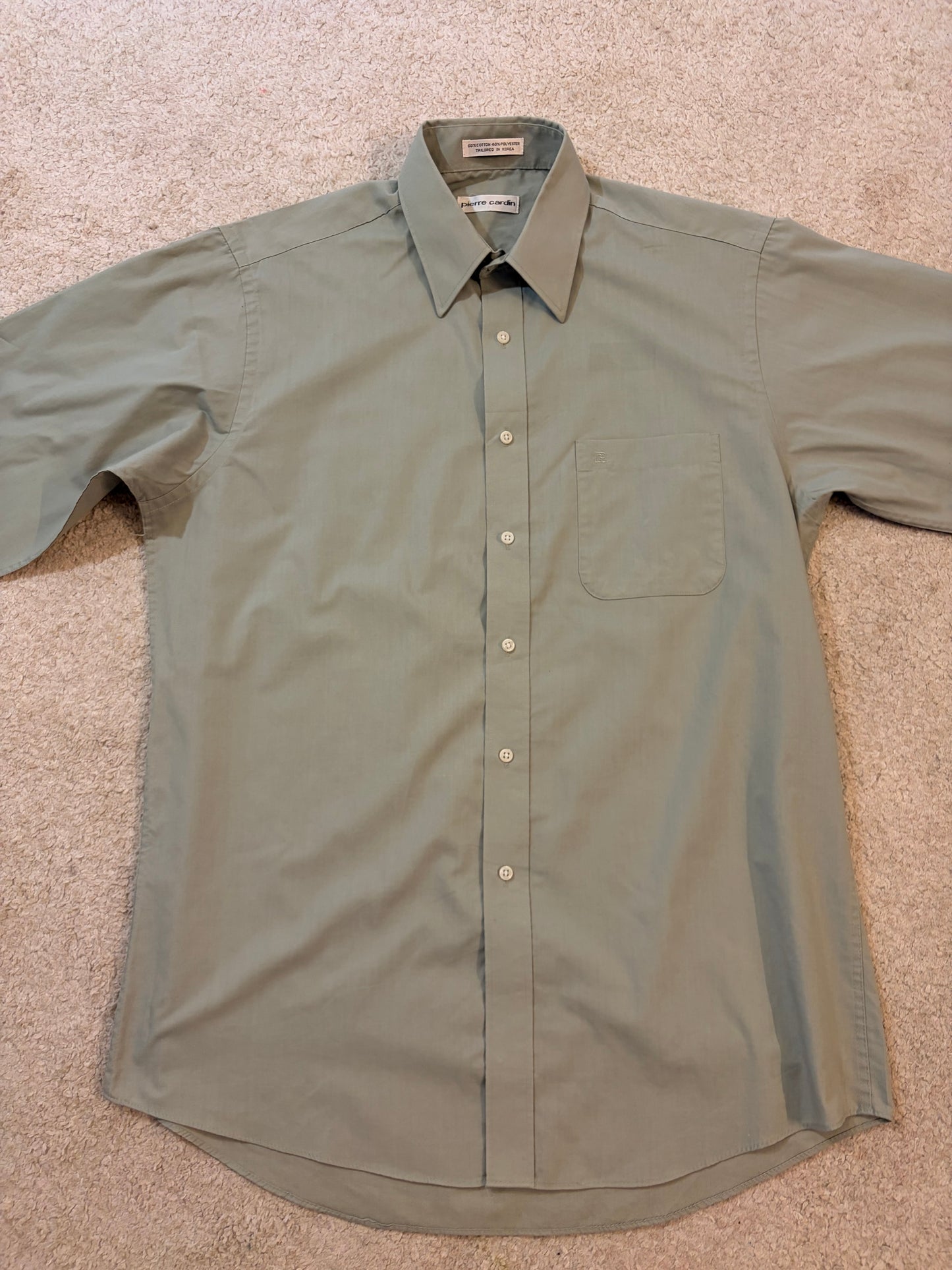 Chemise Pierre Cardin Vert Sauge/Kaki Manches Longues Logo Brodé – Homme – Taille 15½ (M)