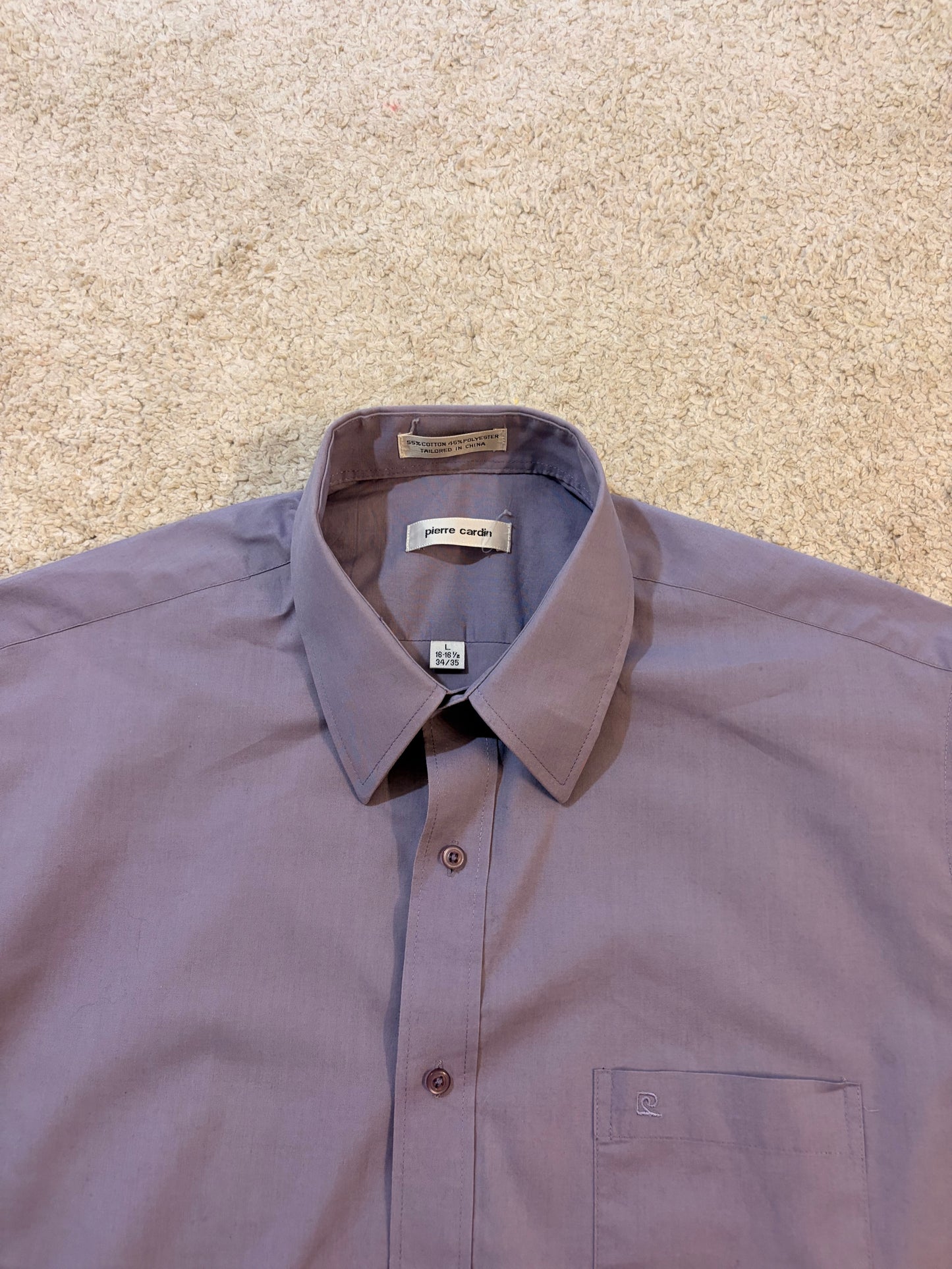 Chemise Pierre Cardin Unie Parme/Vieux Rose Manches Longues – Homme – Taille L