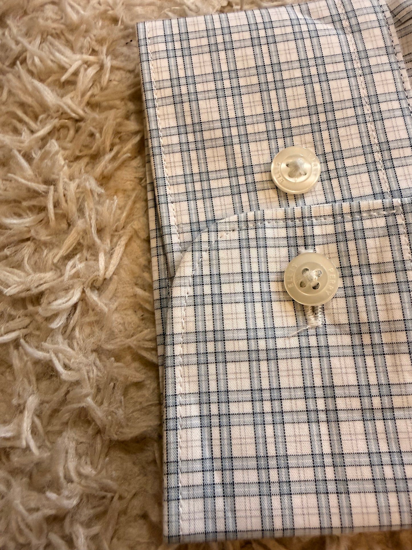 Chemise Perry Ellis Carreaux Tartan Gris/Blanc/Bleu Ciel 100% Coton Manches Longues – Homme/Unisexe – Taille XL