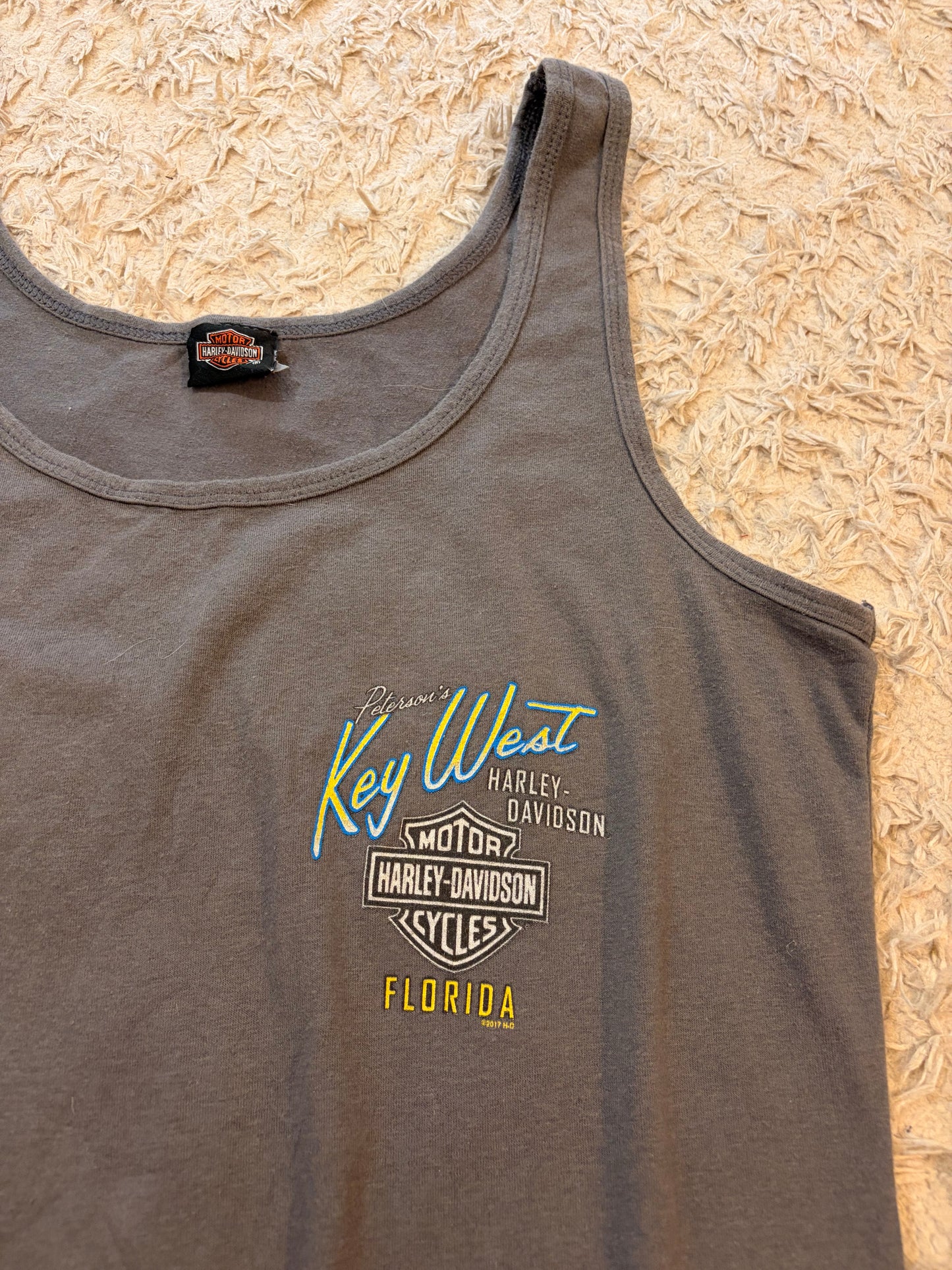 Débardeur Harley-Davidson Peterson's Key West Florida Gris Taupe Tortue Marine Multicolore Bleu Lagon/Jaune/Orange 57% Coton Stretch – Femme – Taille L/XL